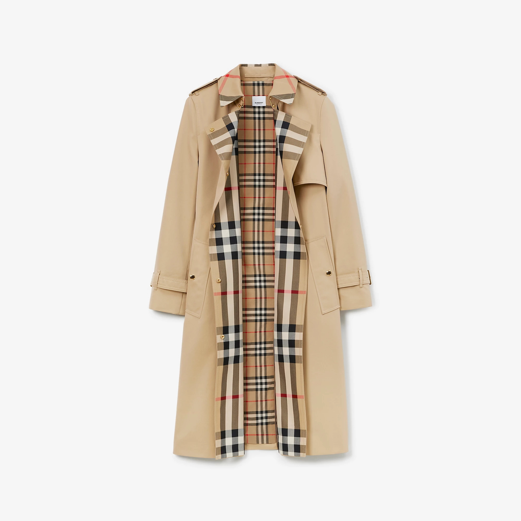 Long Check Collar Gabardine Trench Coat