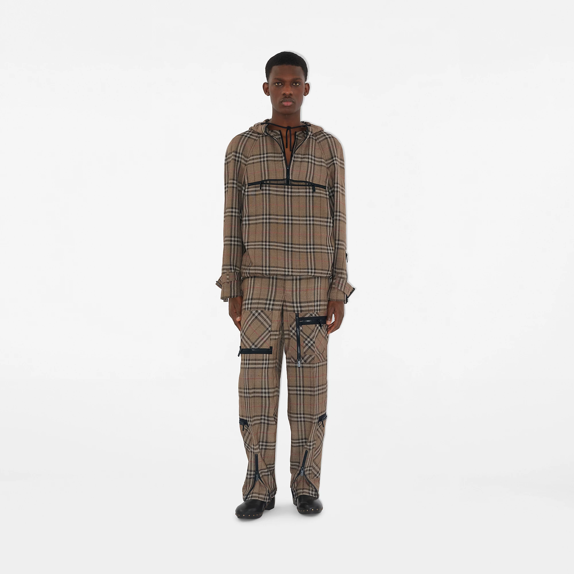 Check Silk Blend Cargo Trousers
