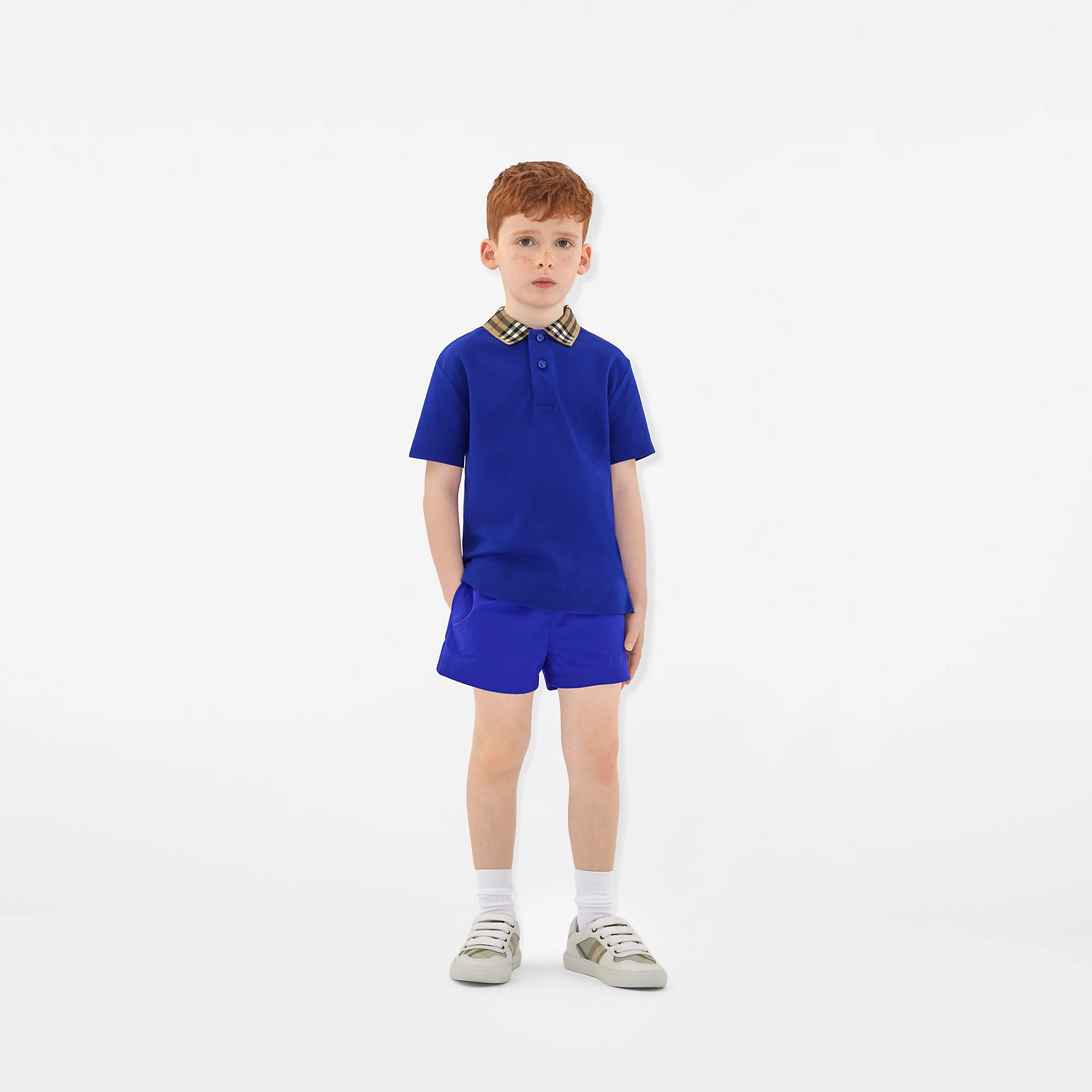 Check Collar Cotton Polo Shirt