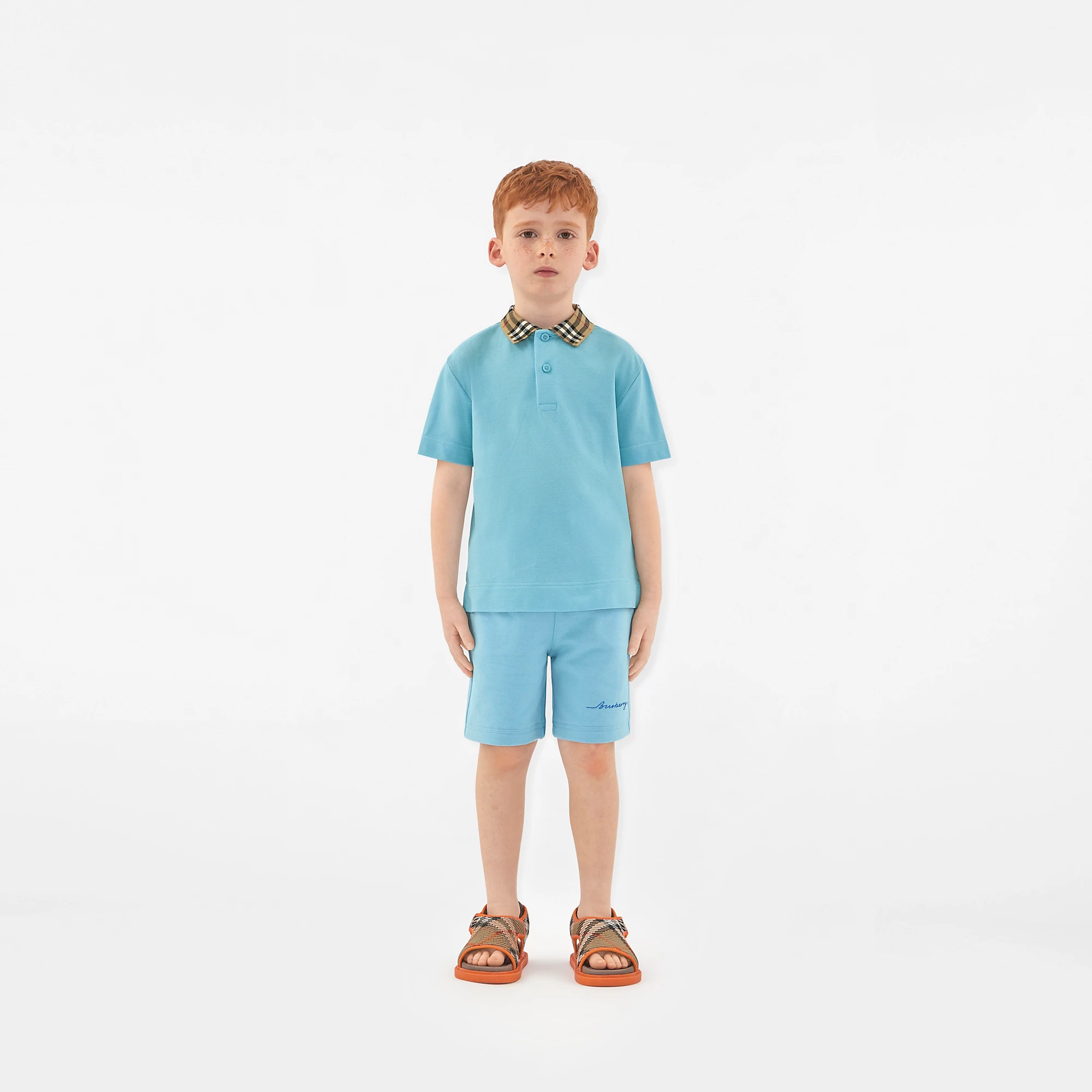 Check Collar Cotton Polo Shirt