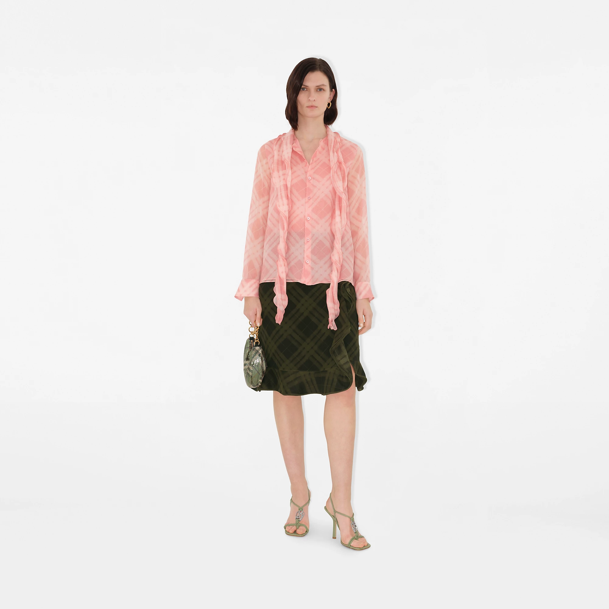 Check Silk Wrap Skirt