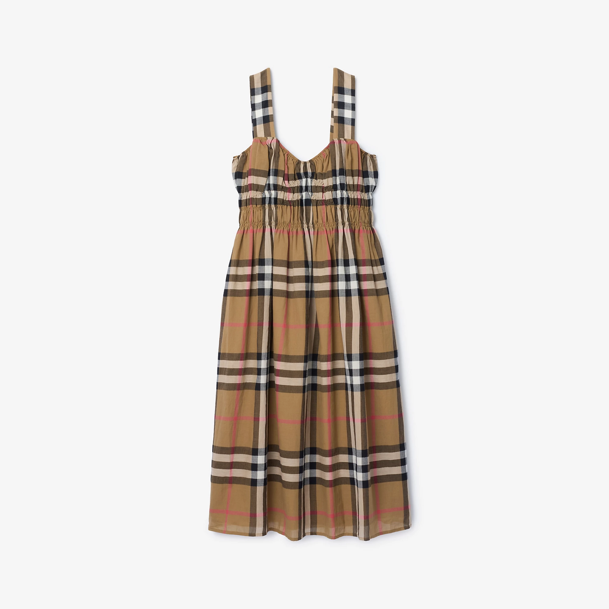 Shirred Check Cotton Dress