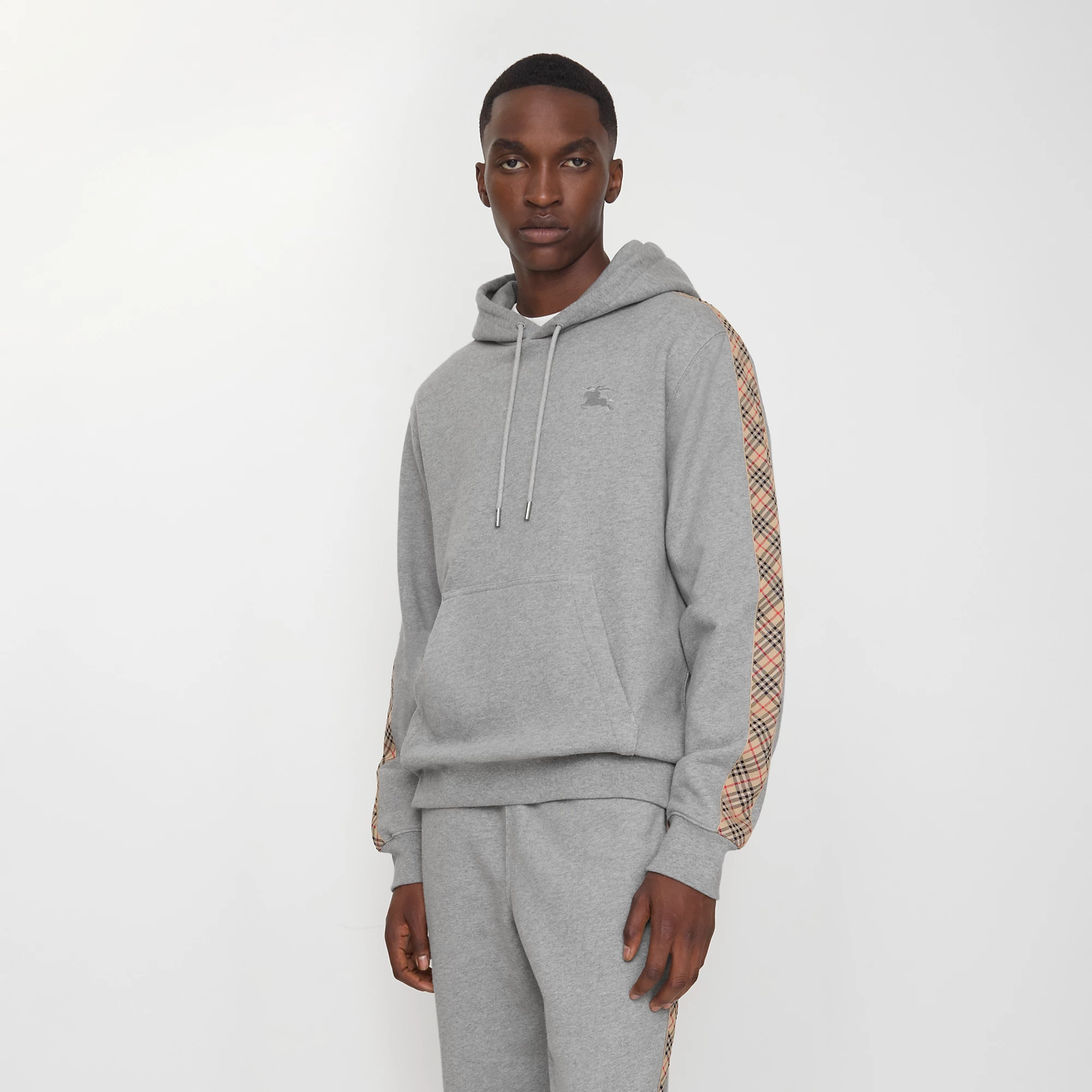 Check Trim Cotton Hoodie