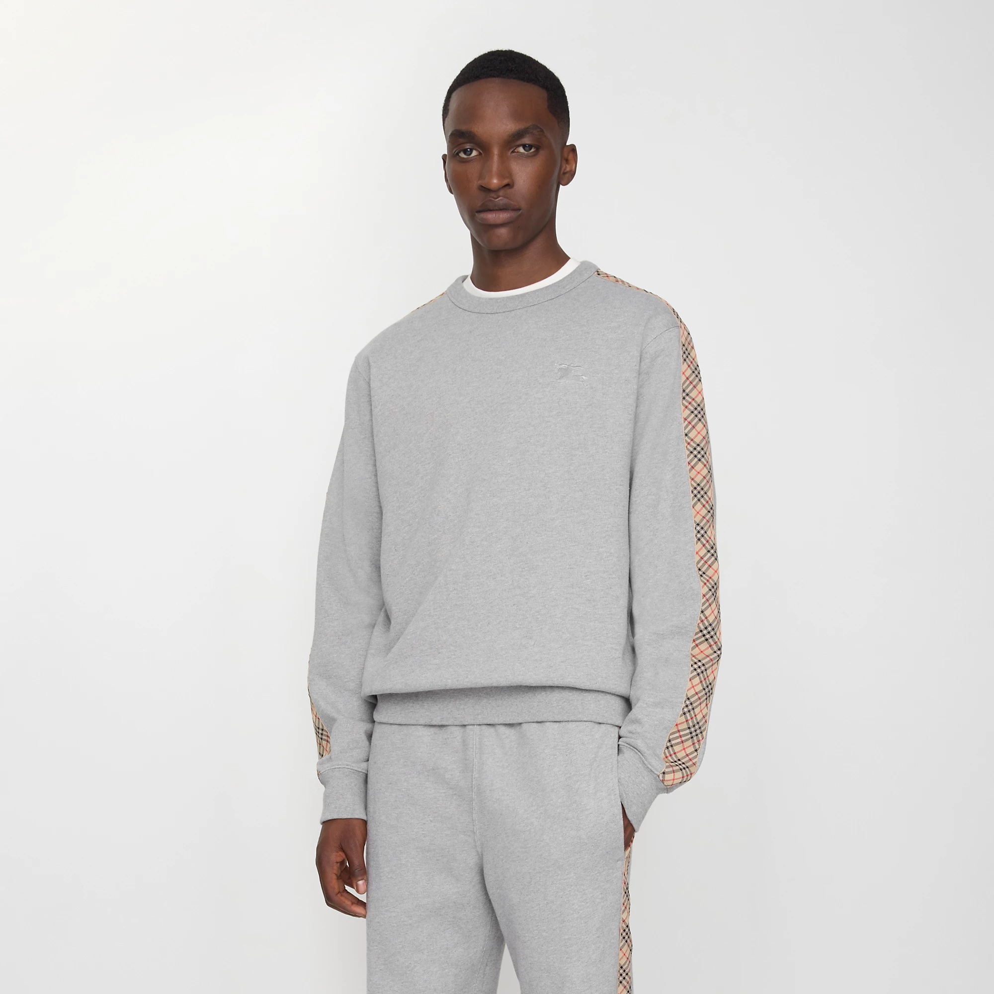 Check Trim Cotton Sweatshirt