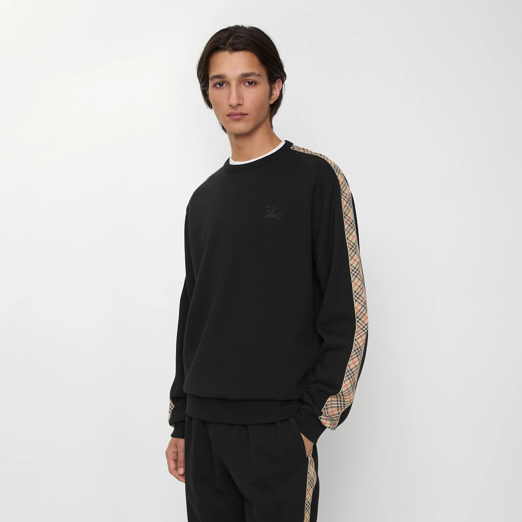 Check Trim Cotton Sweatshirt