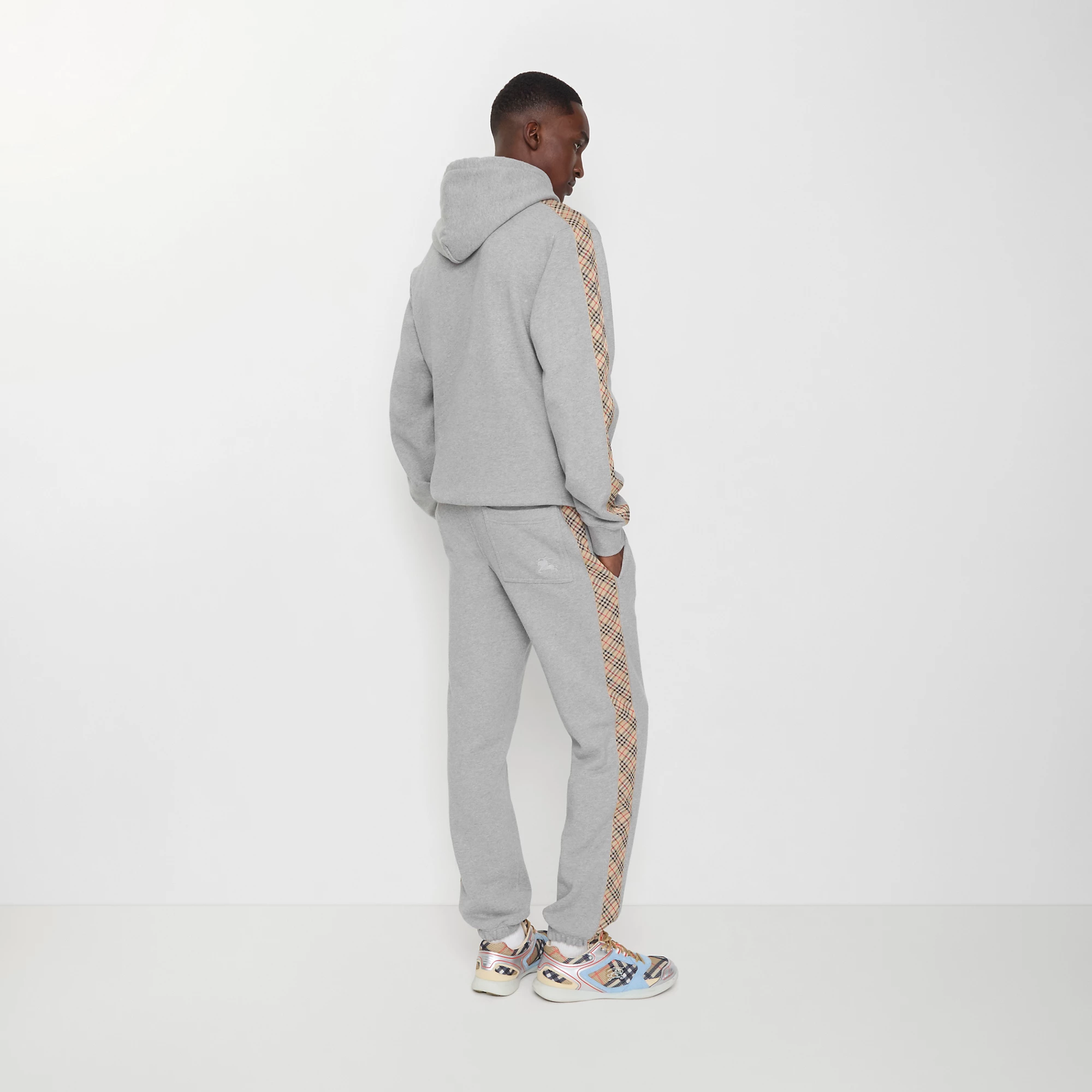 Check Trim Cotton Jogging Pants