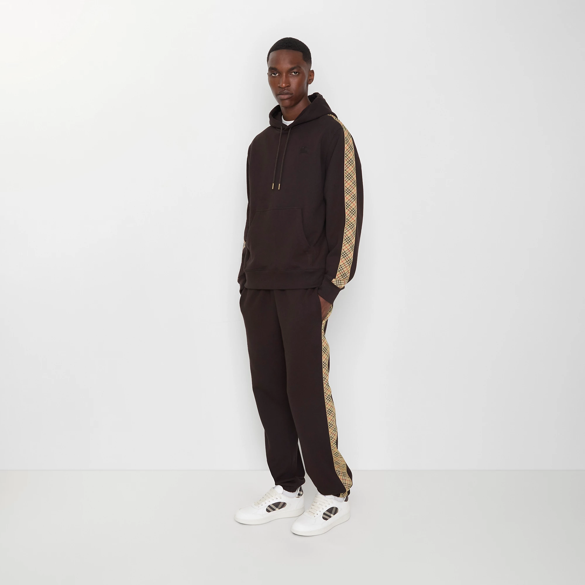 Check Trim Cotton Jogging Pants
