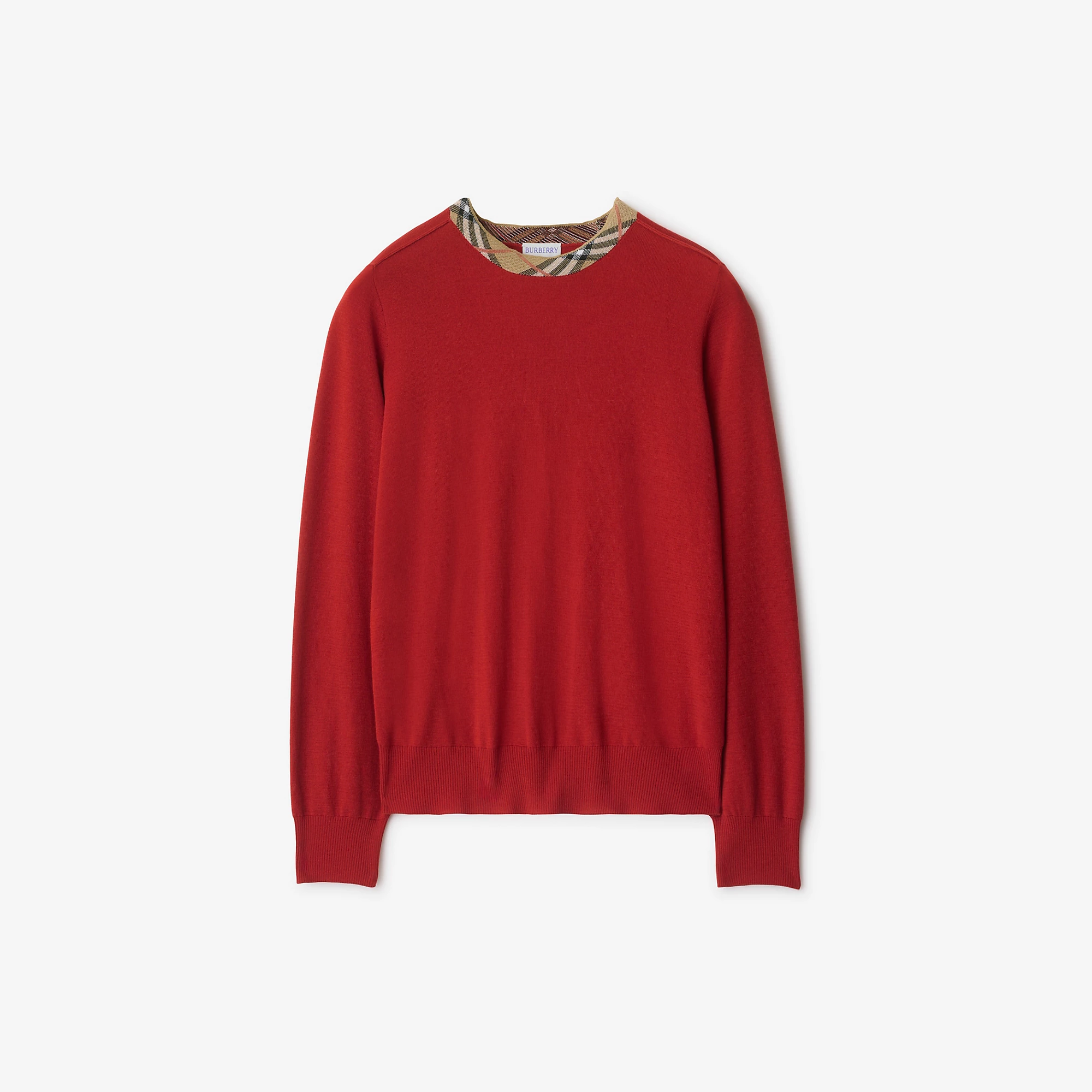 Check Trim Wool Sweater