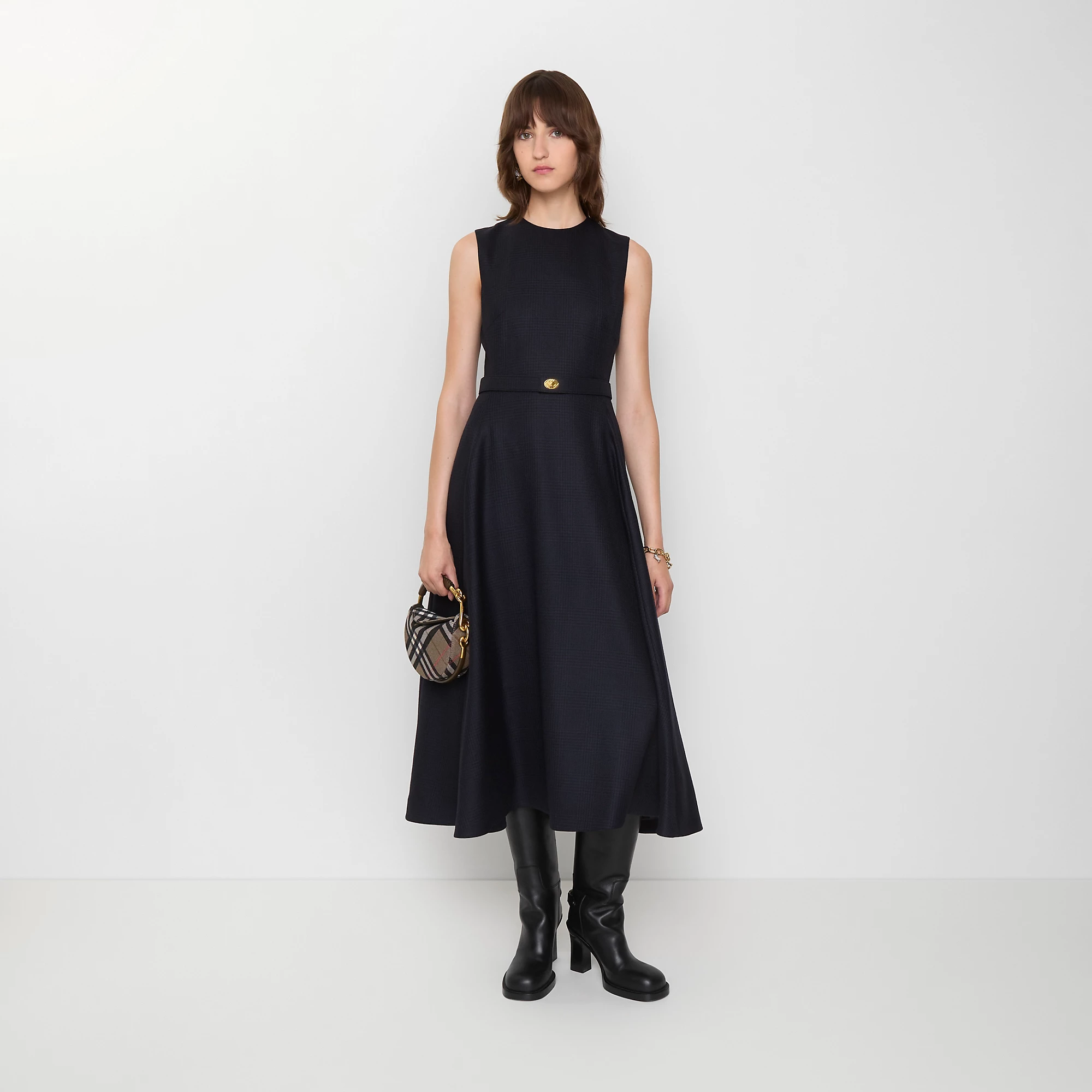 Belted Check Wool Dress