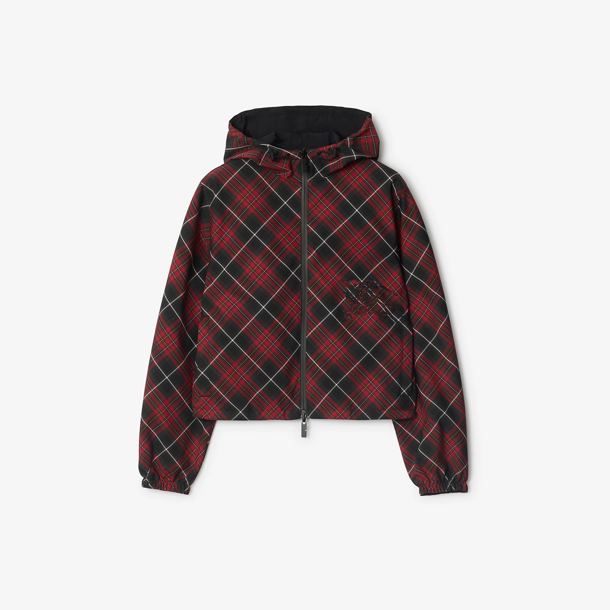 Cropped Reversible Check Hooded Jacket
