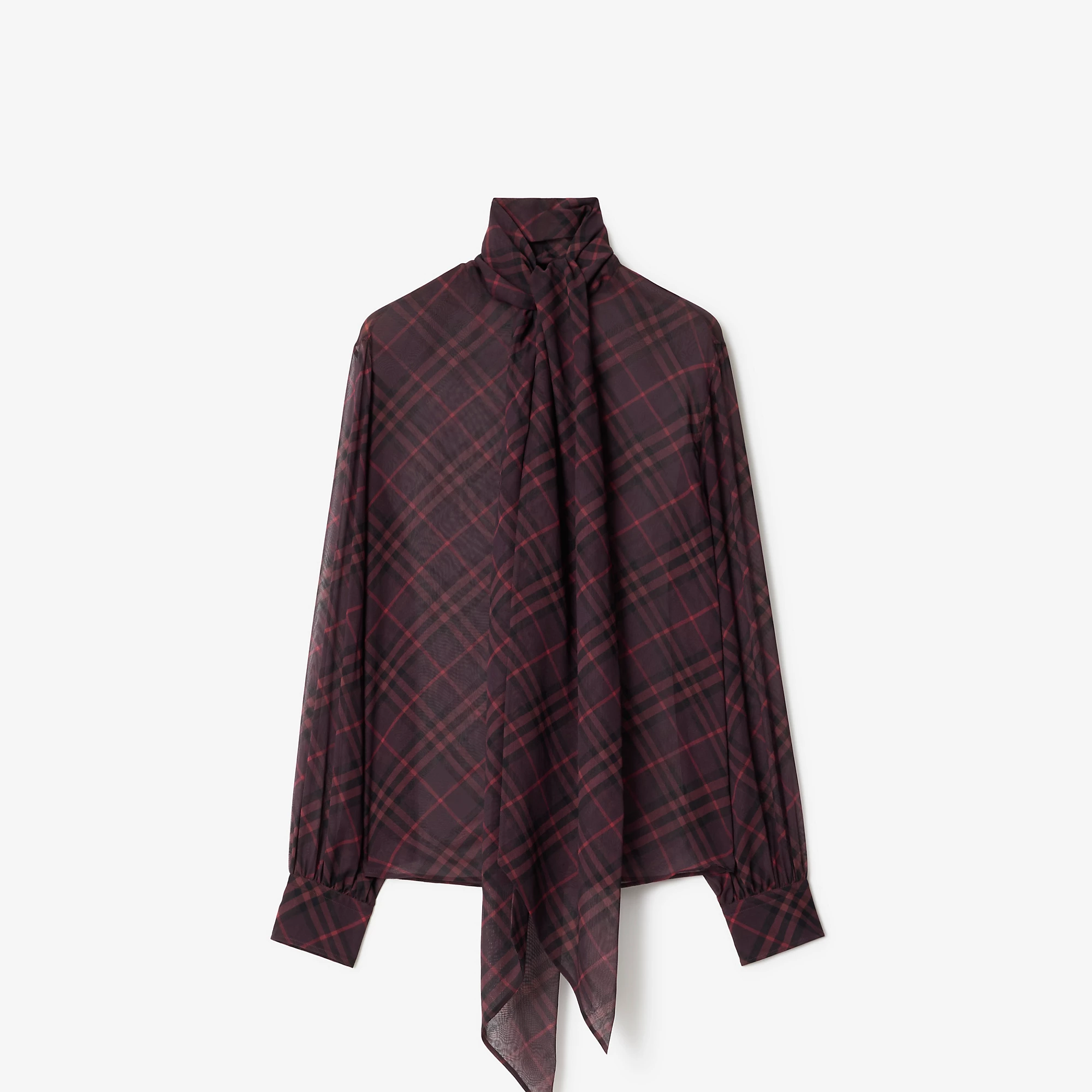 Check Silk Scarf Blouse