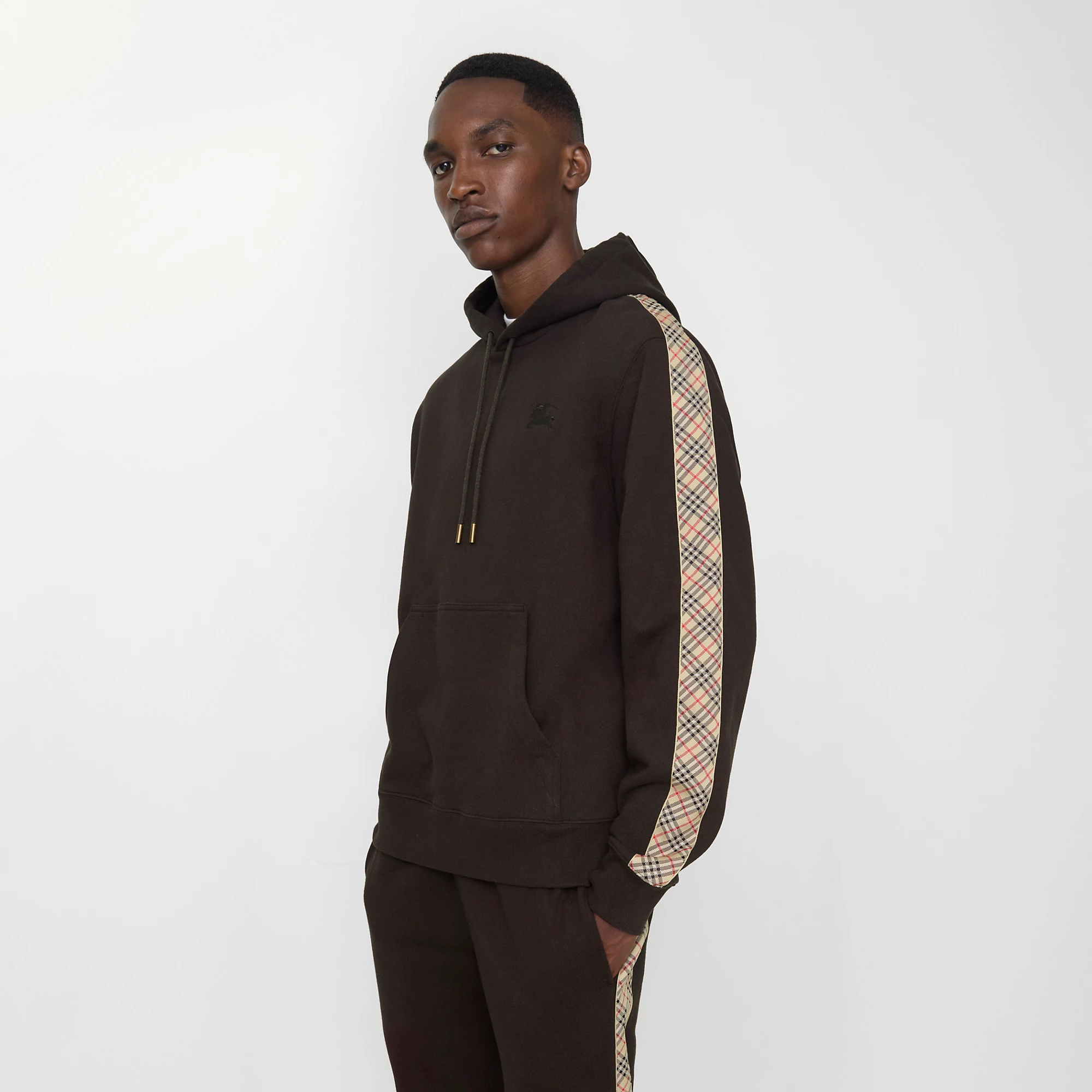 Check Trim Cotton Hoodie