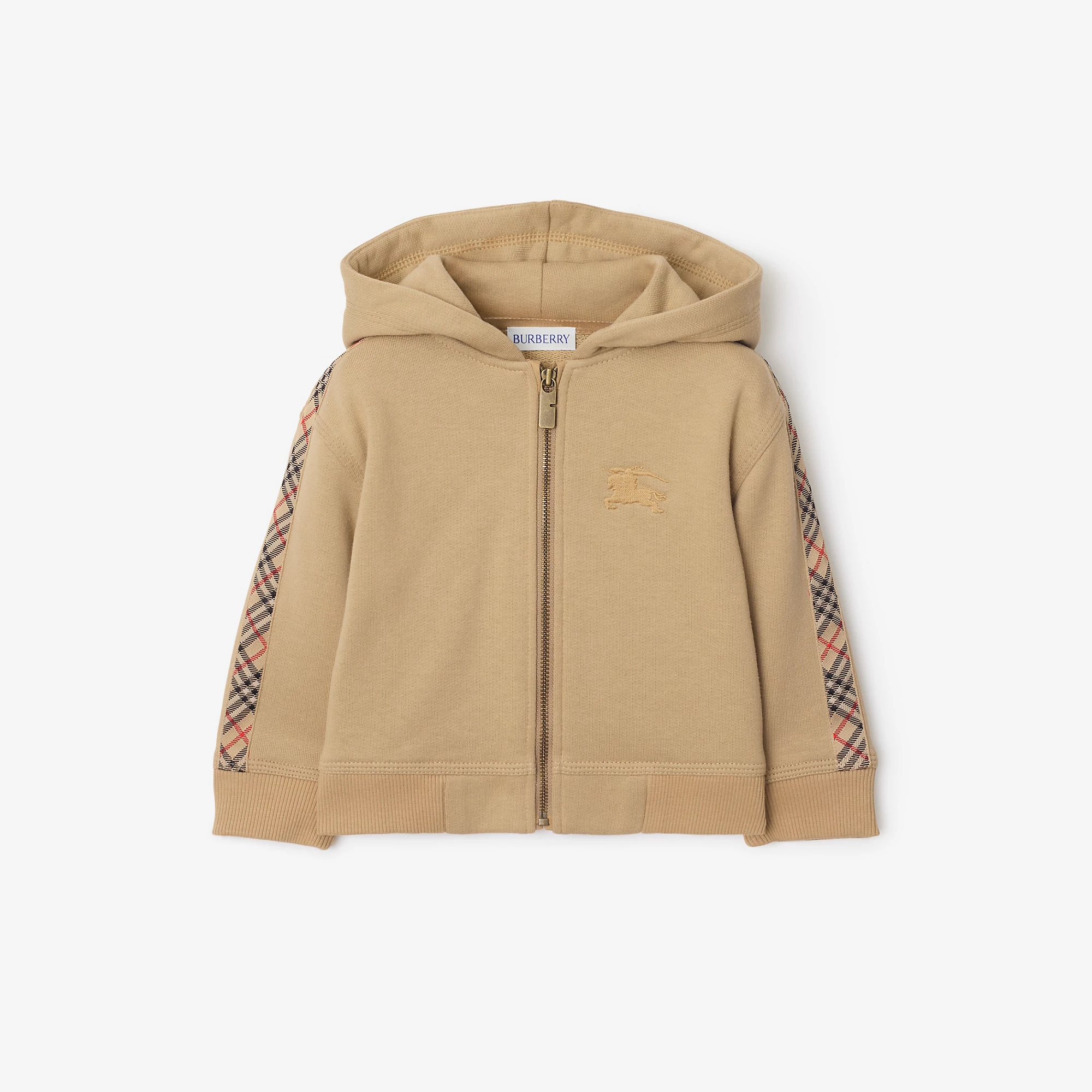 Check Trim Cotton Zip Hoodie