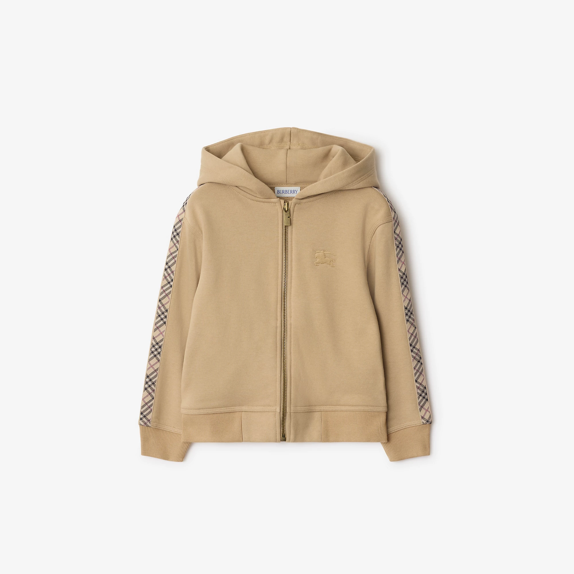 Check Trim Cotton Zip Hoodie