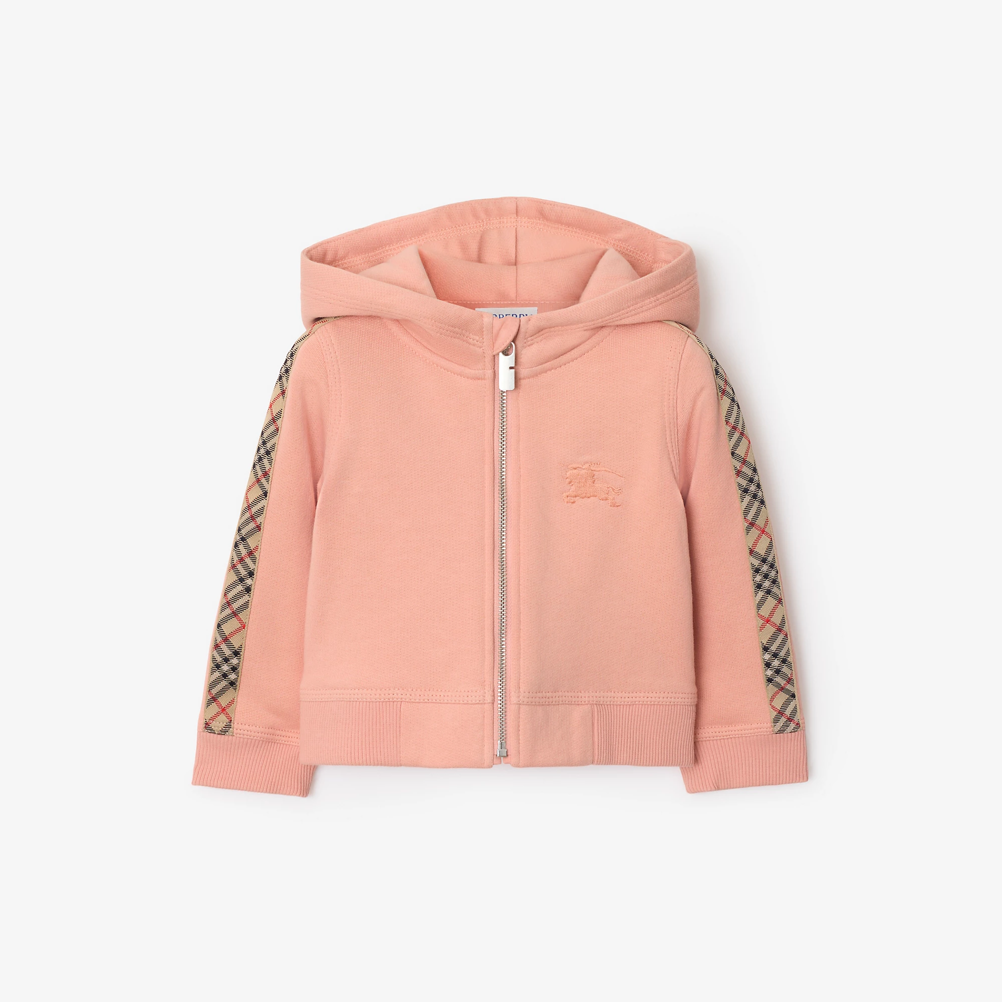 Check Trim Cotton Zip Hoodie