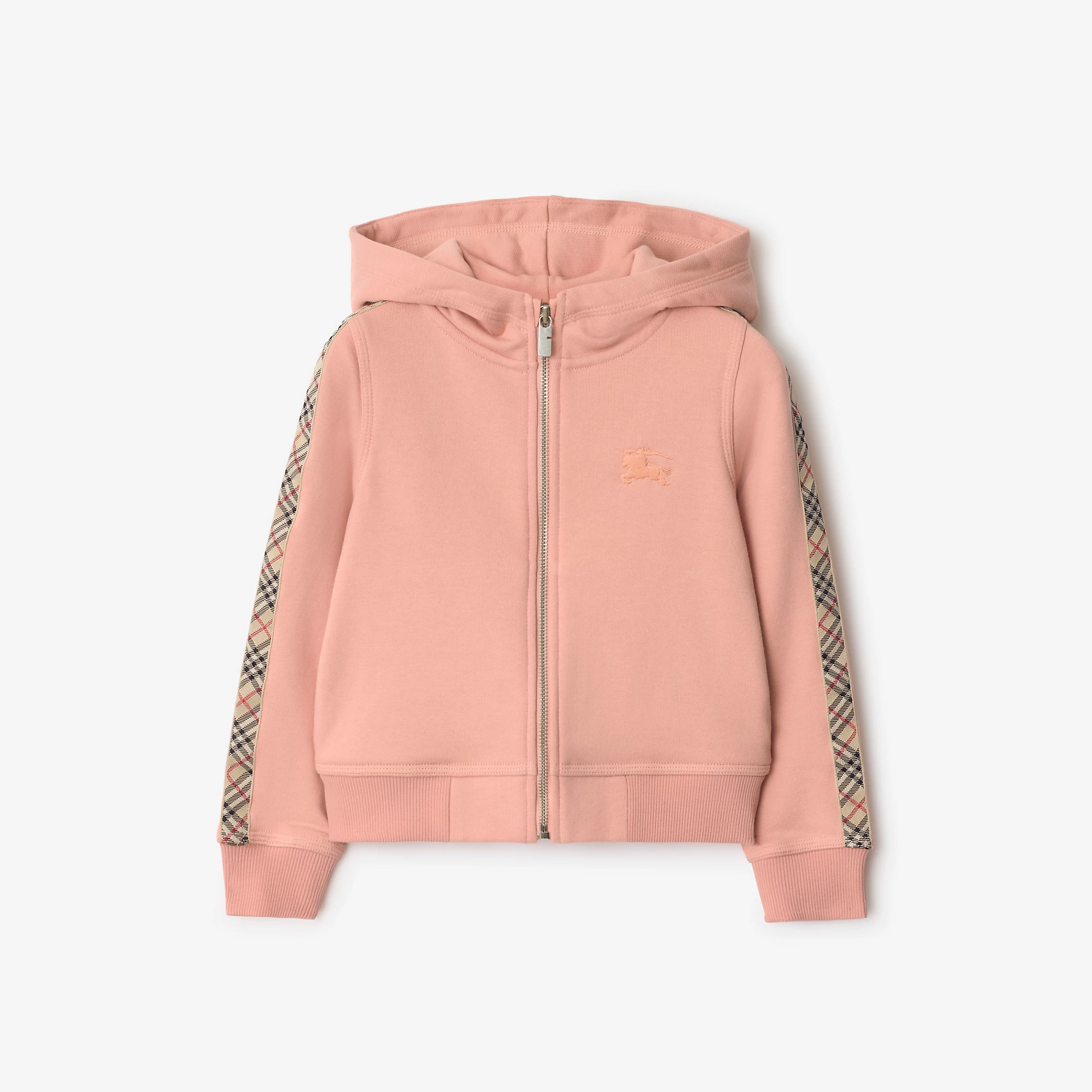 Check Trim Cotton Zip Hoodie