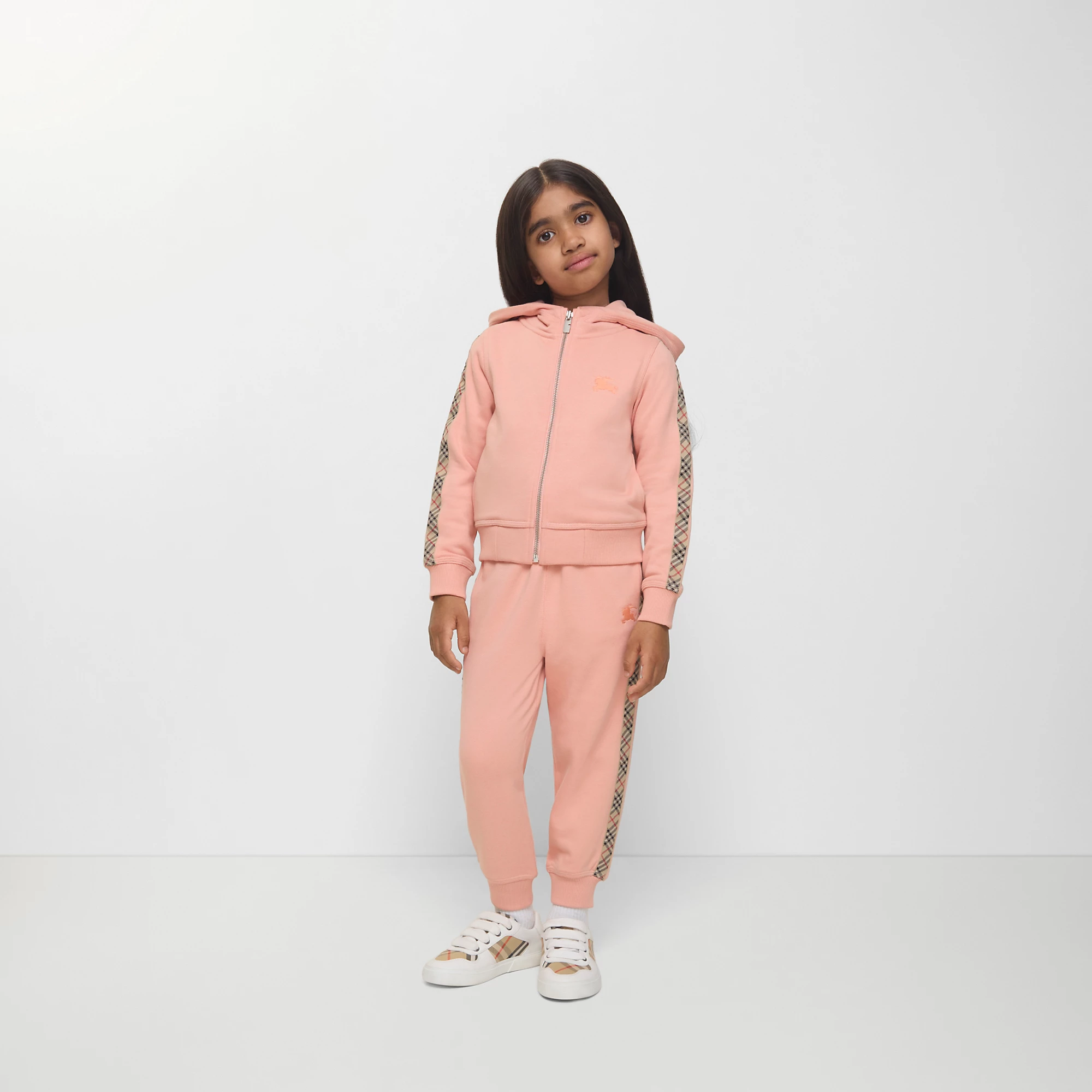 Check Trim Cotton Zip Hoodie