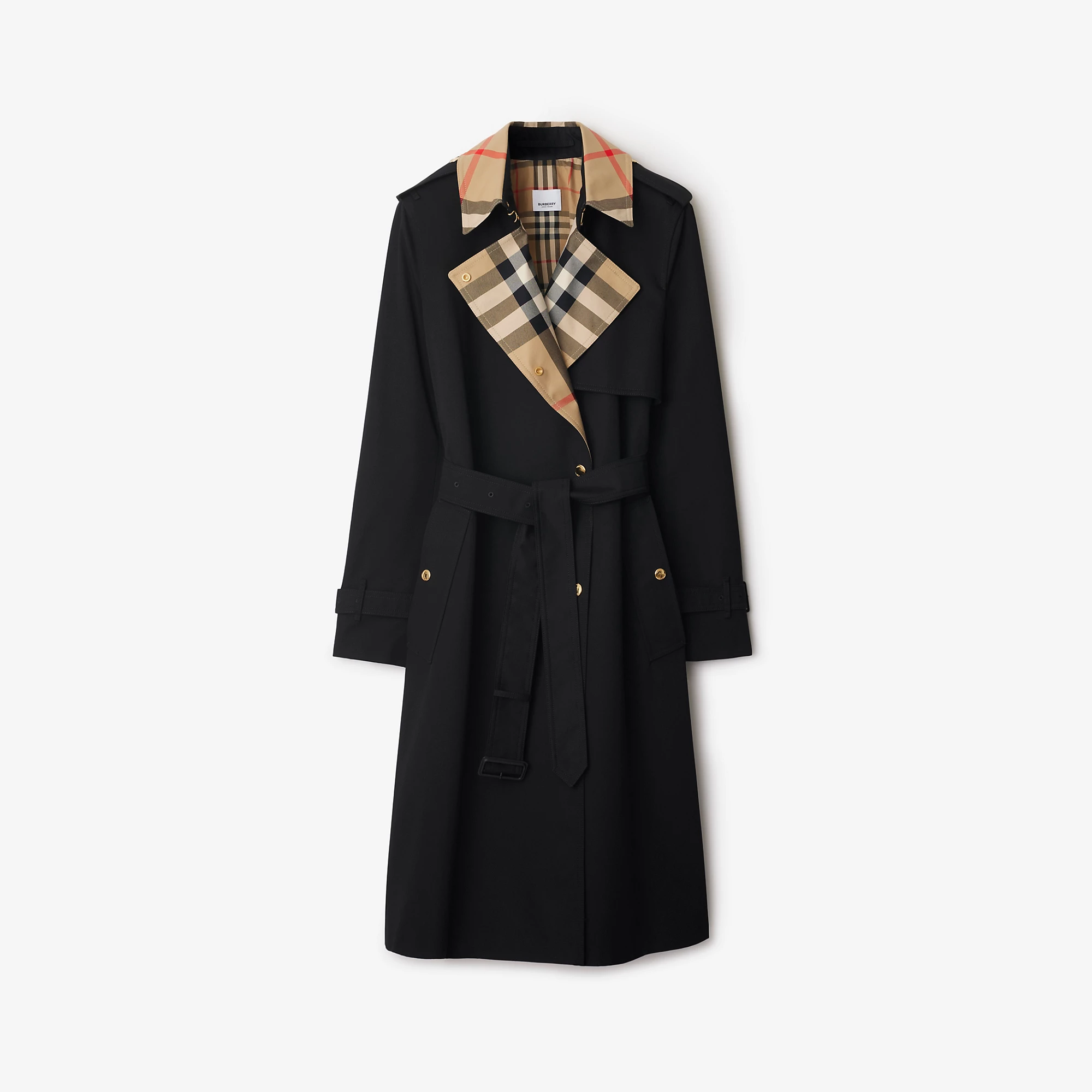 Long Check Collar Gabardine Trench Coat