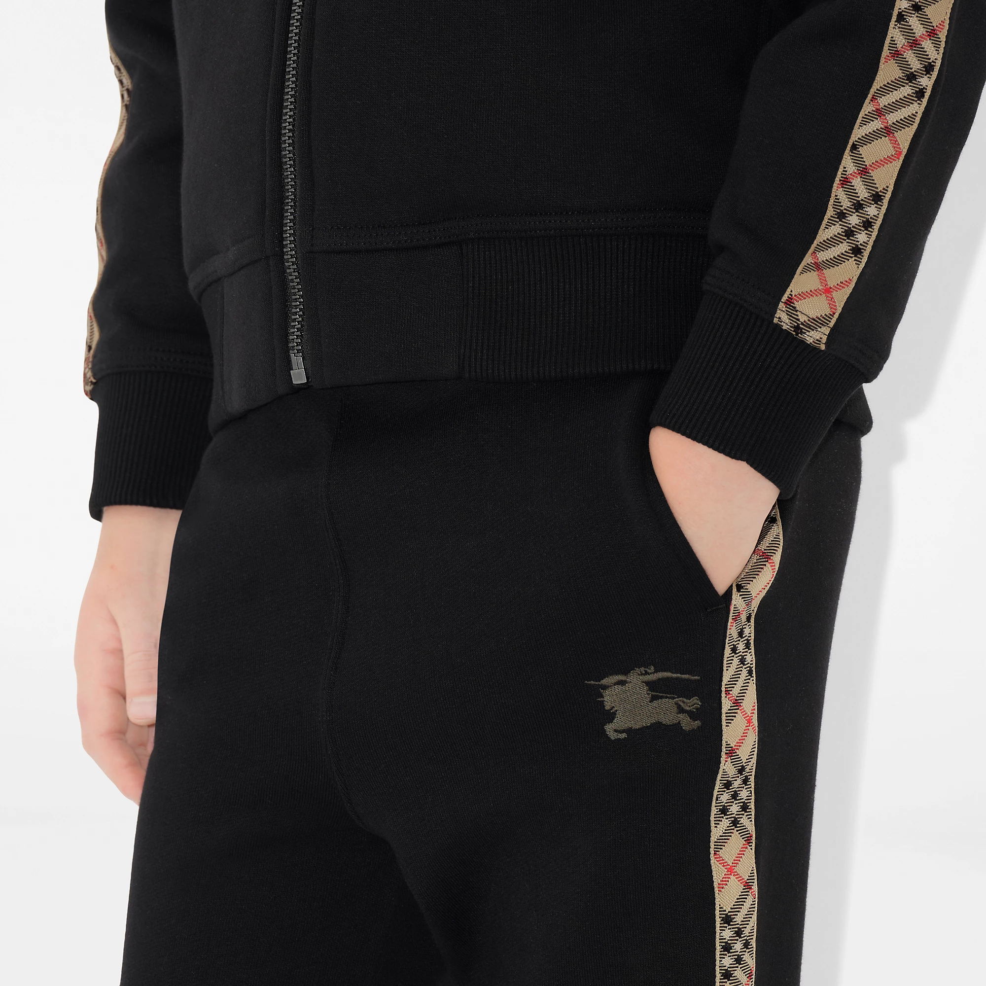 Check Trim Cotton Jogging Pants