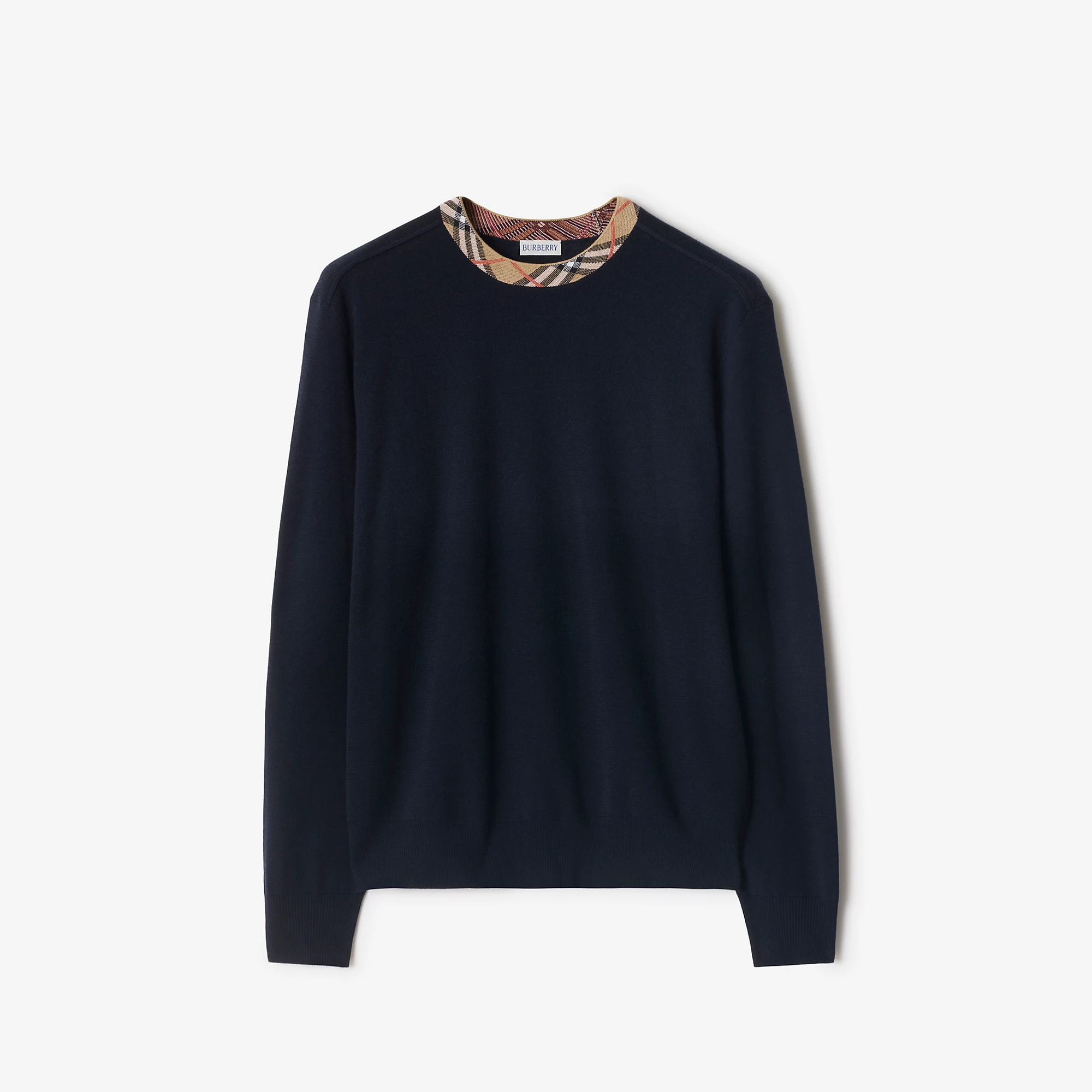 Check Trim Wool Sweater