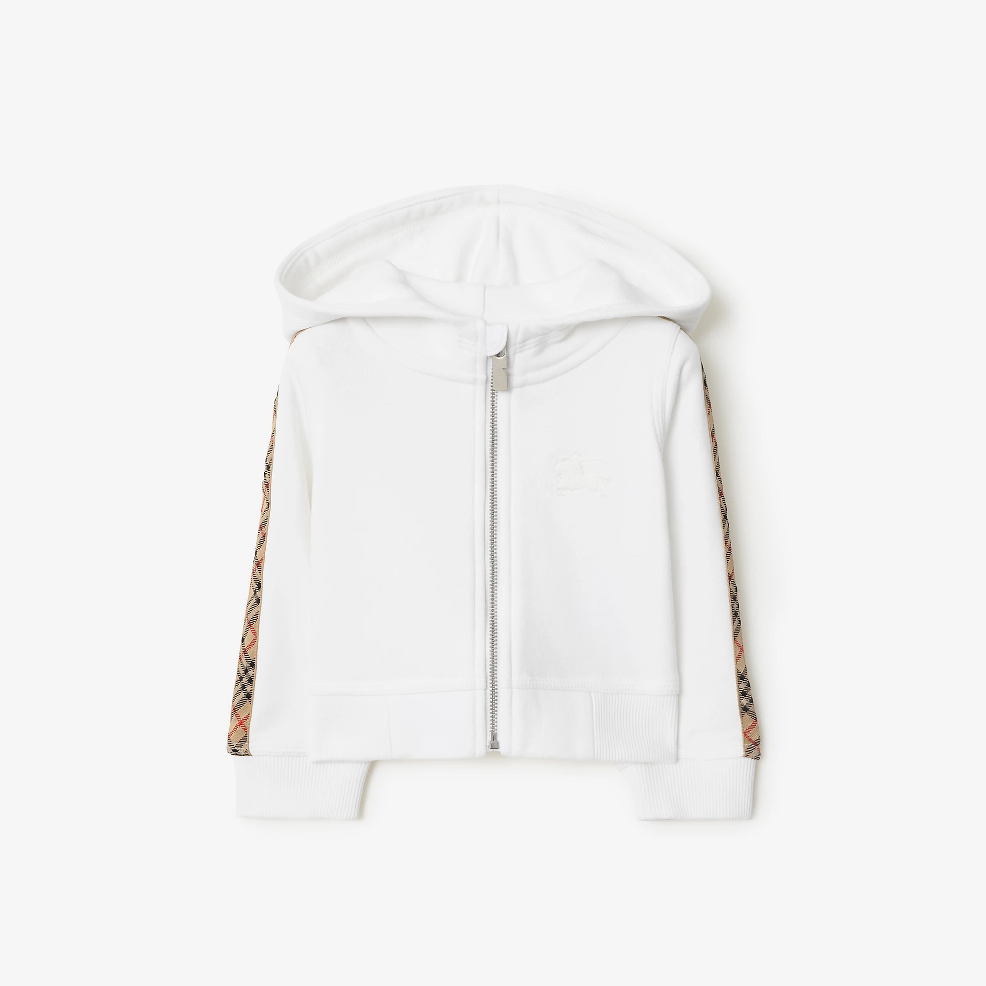 Check Trim Cotton Zip Hoodie