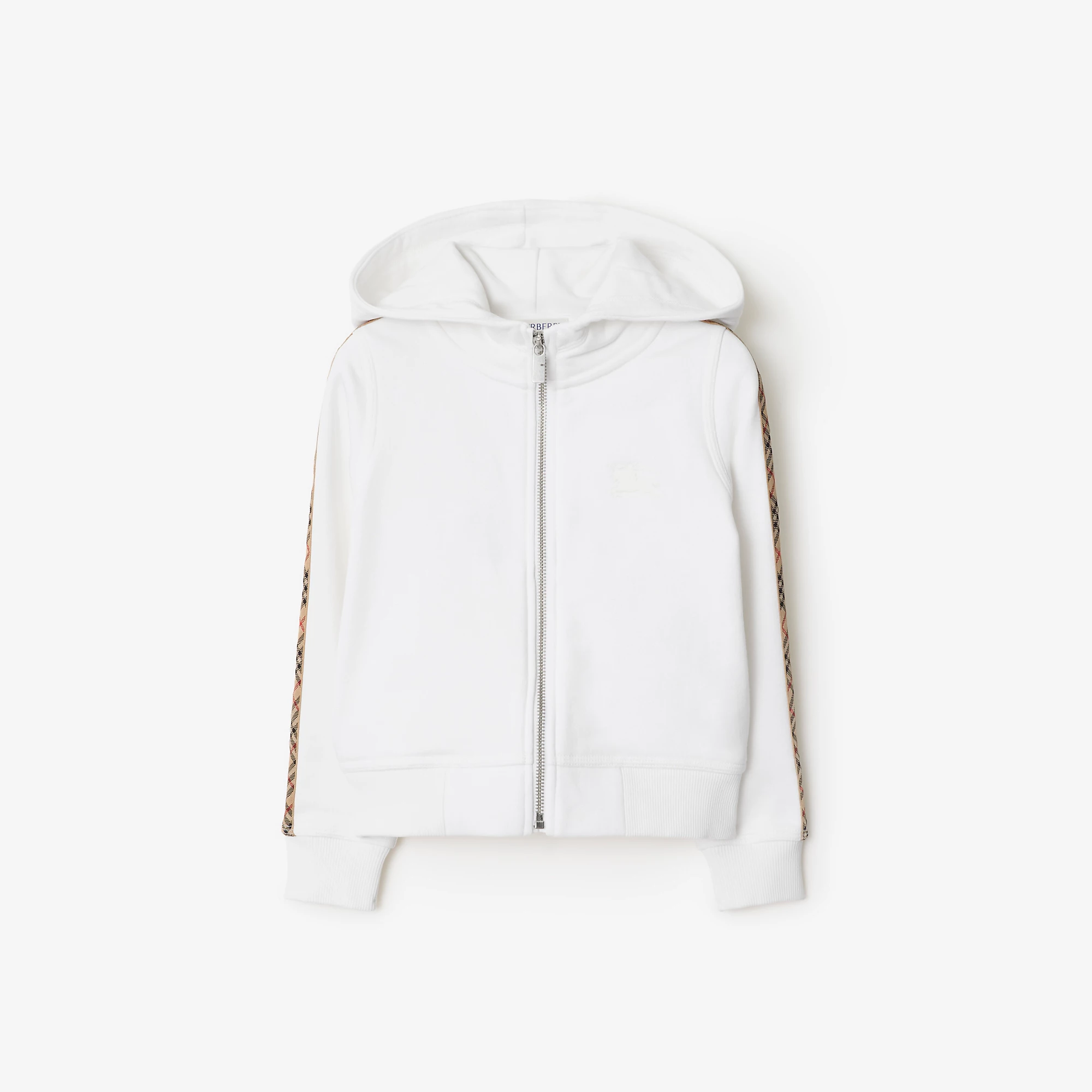 Check Trim Cotton Zip Hoodie