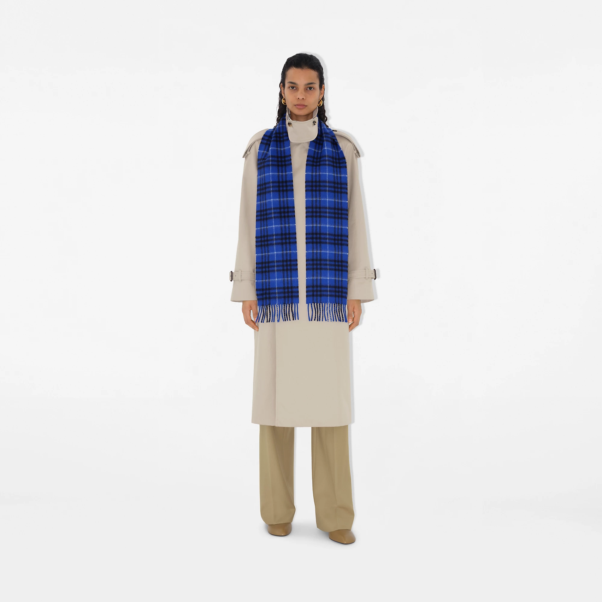 Narrow Check Cashmere Scarf