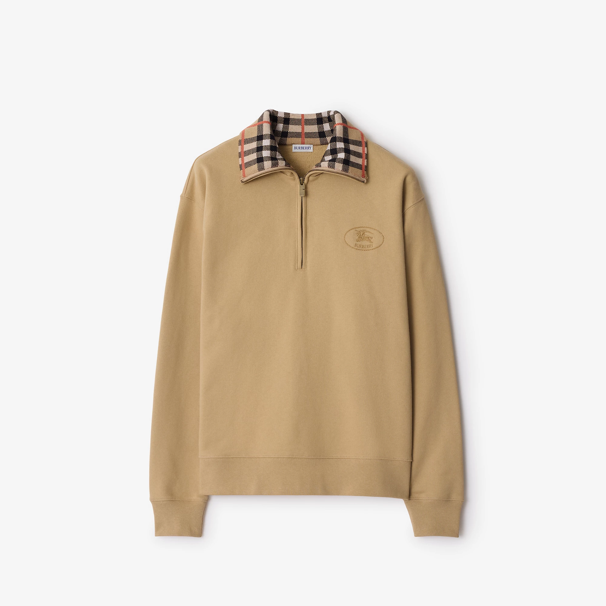 Check Collar Cotton Half-zip Sweatshirt