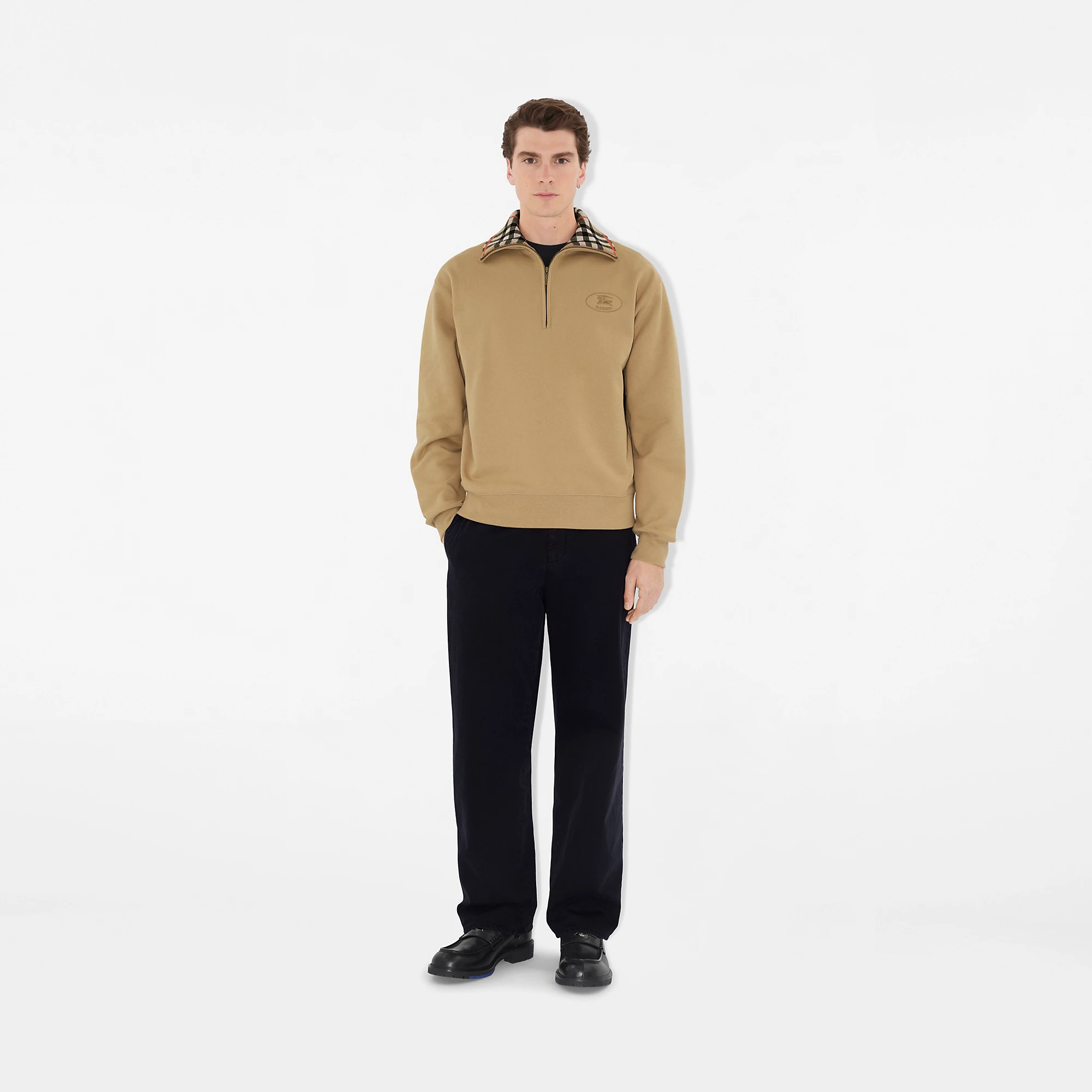 Check Collar Cotton Half-zip Sweatshirt