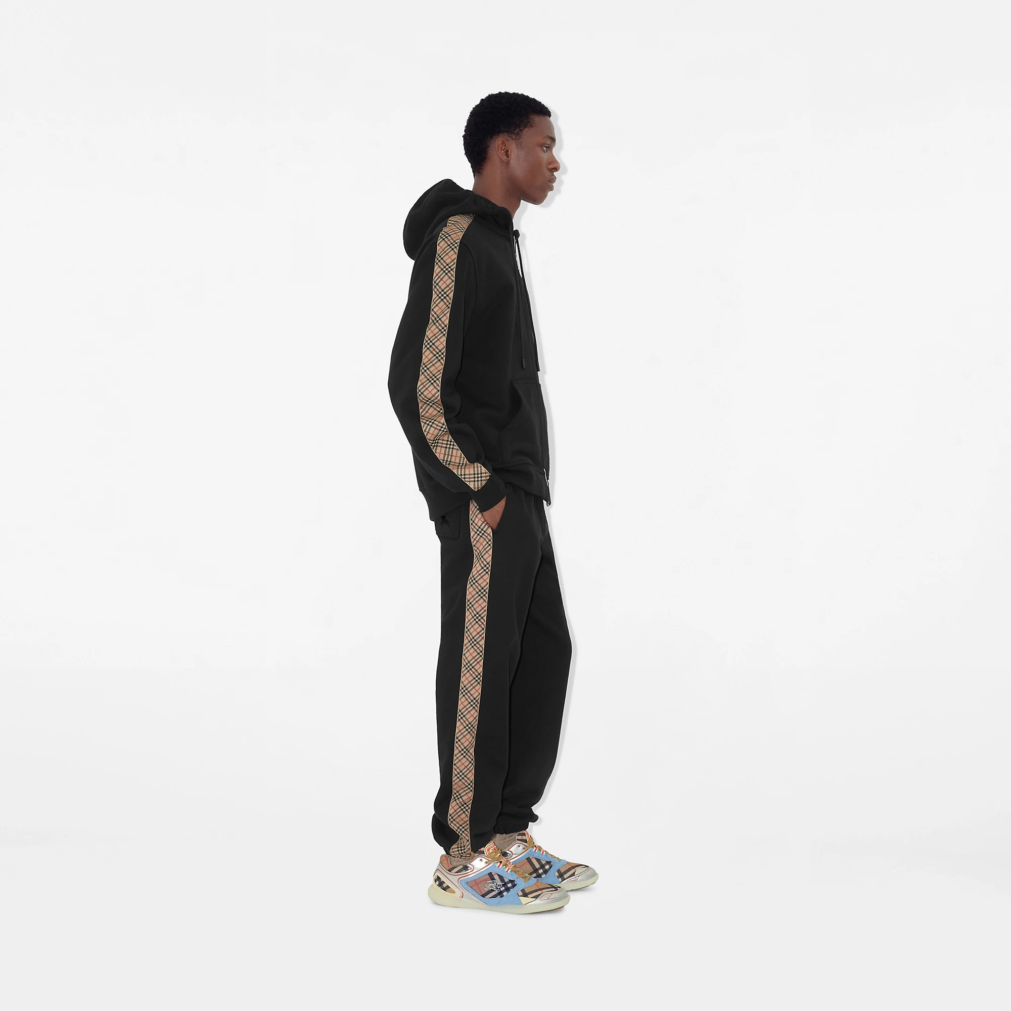 Check Trim Cotton Jogging Pants