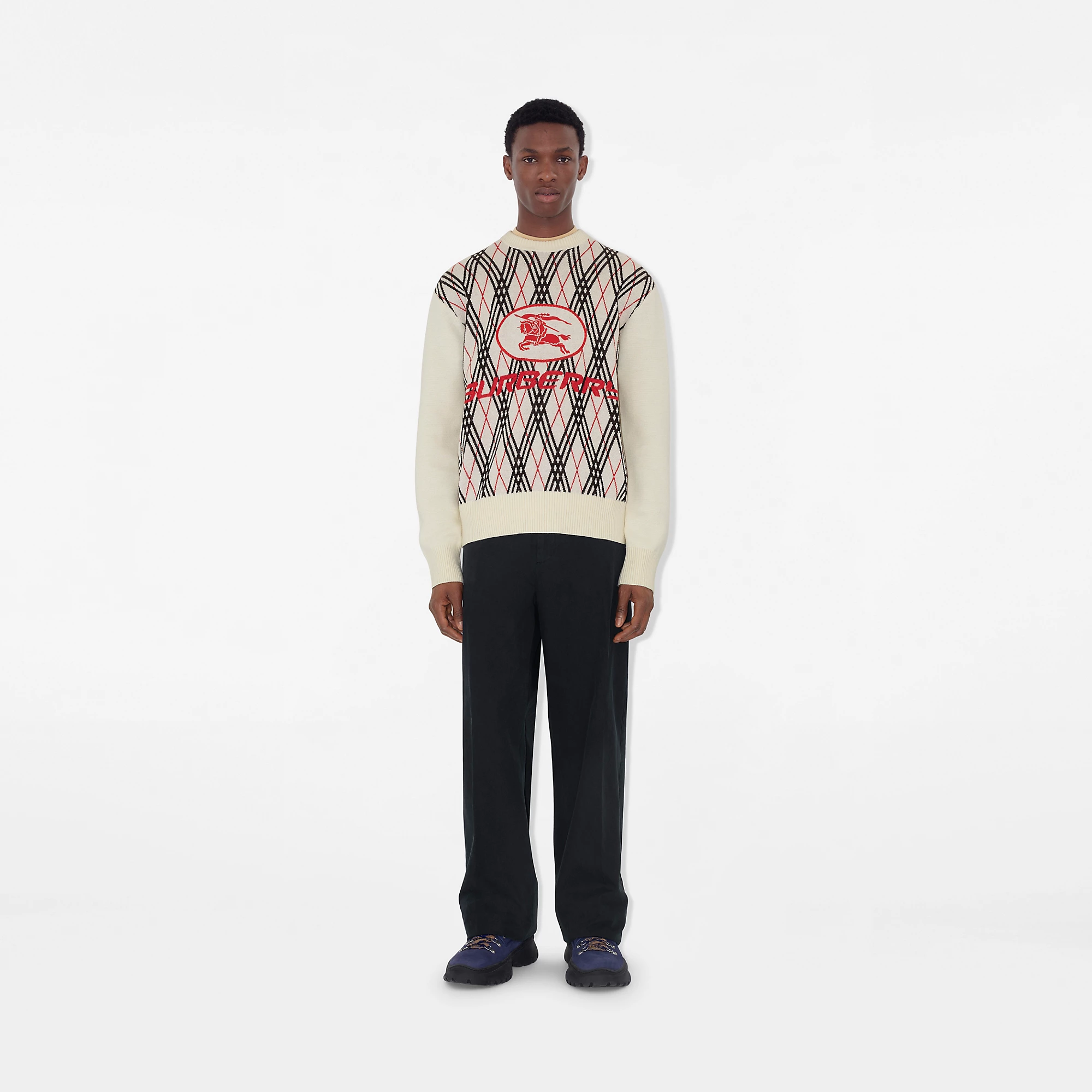 Argyle Check Wool Blend Sweater
