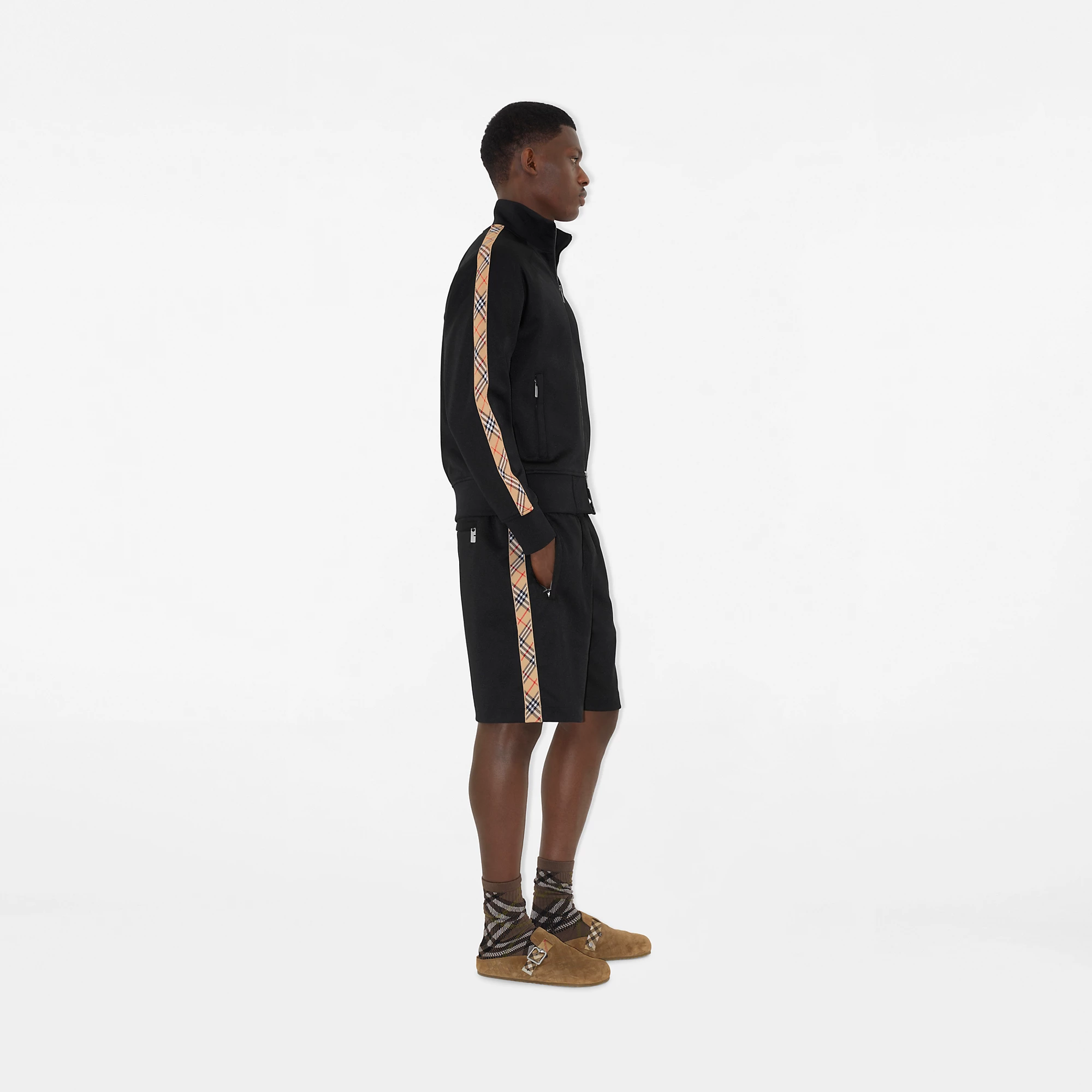 Check Trim Cotton Blend Shorts
