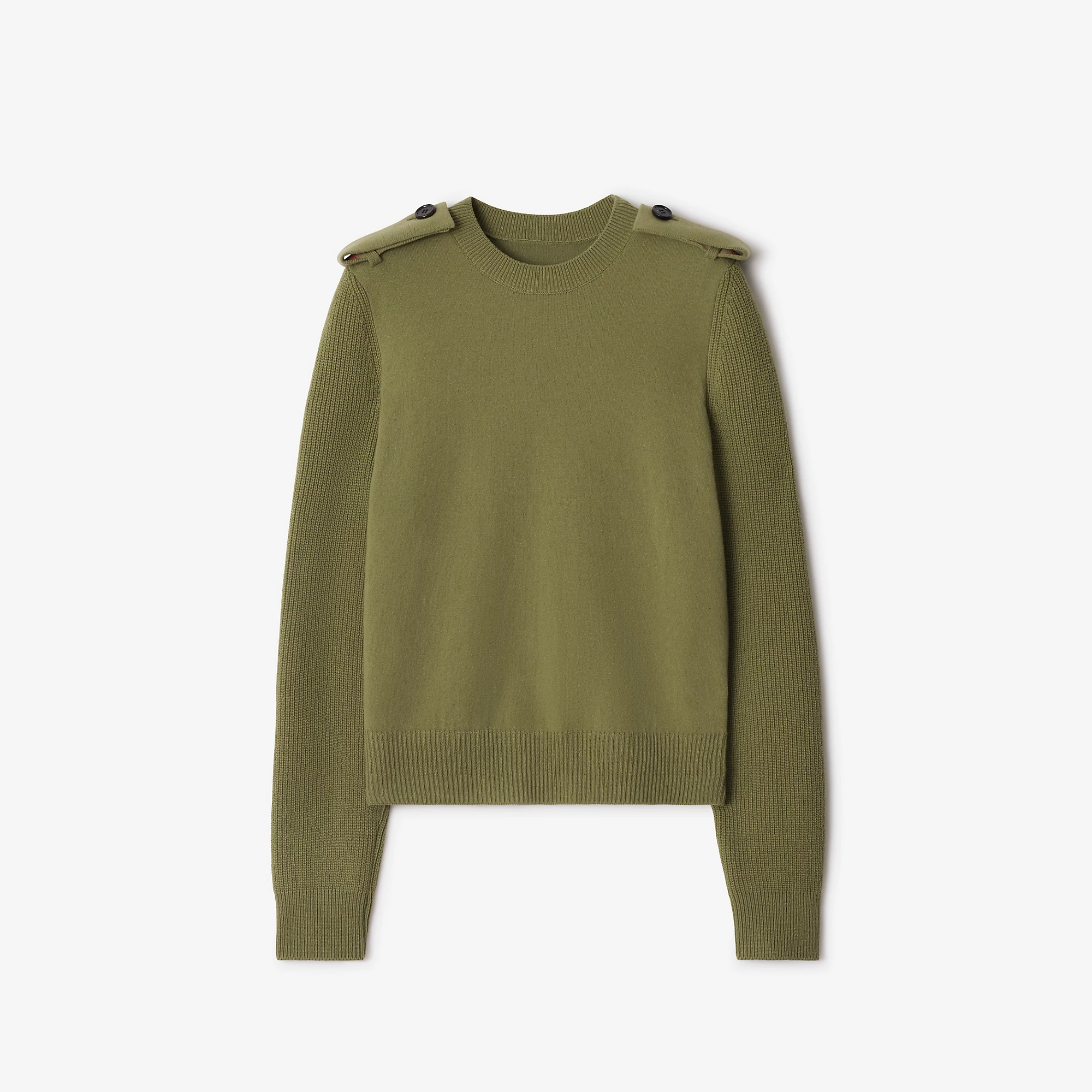 Check Epaulette Wool Cashmere Blend Sweater