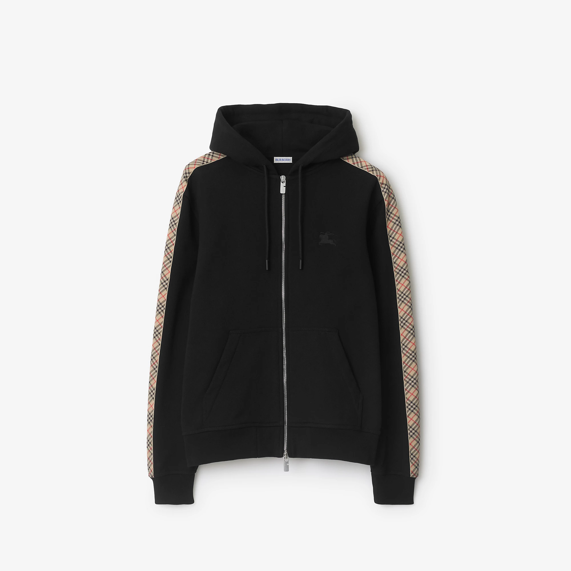 Check Trim Cotton Zip Hoodie