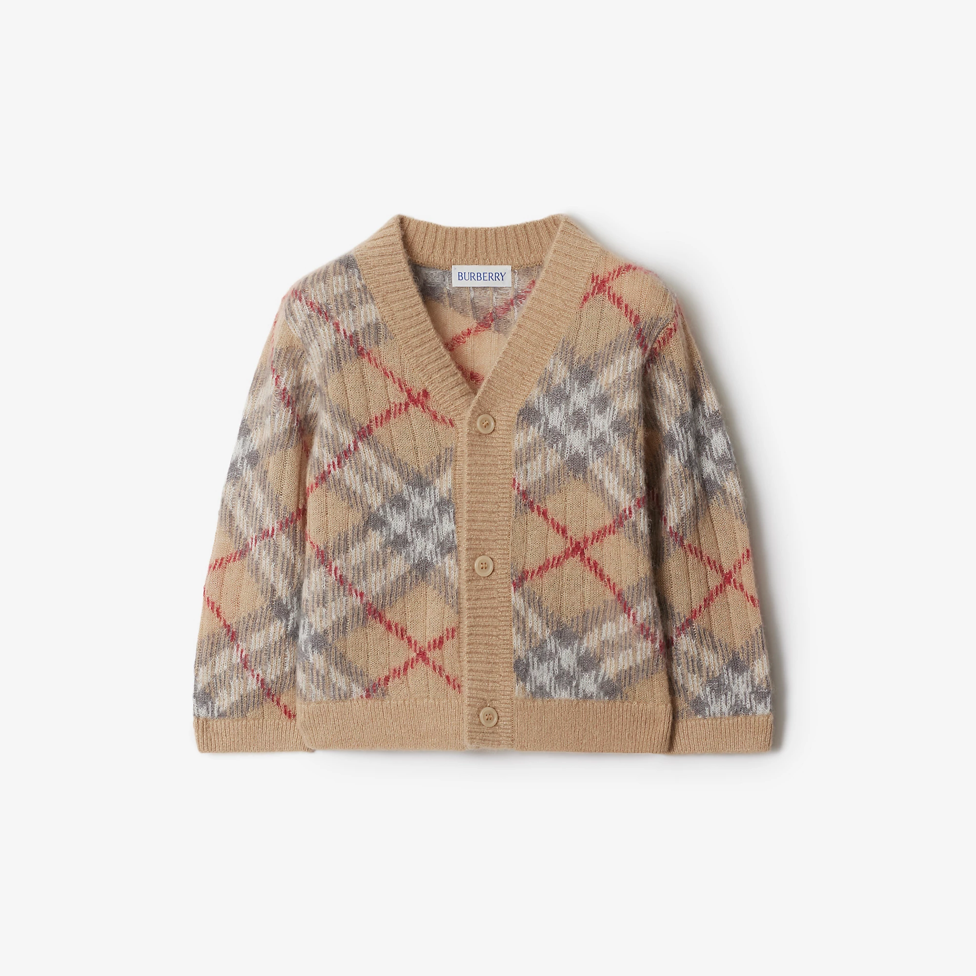 Check Alpaca Wool Silk Blend Cardigan