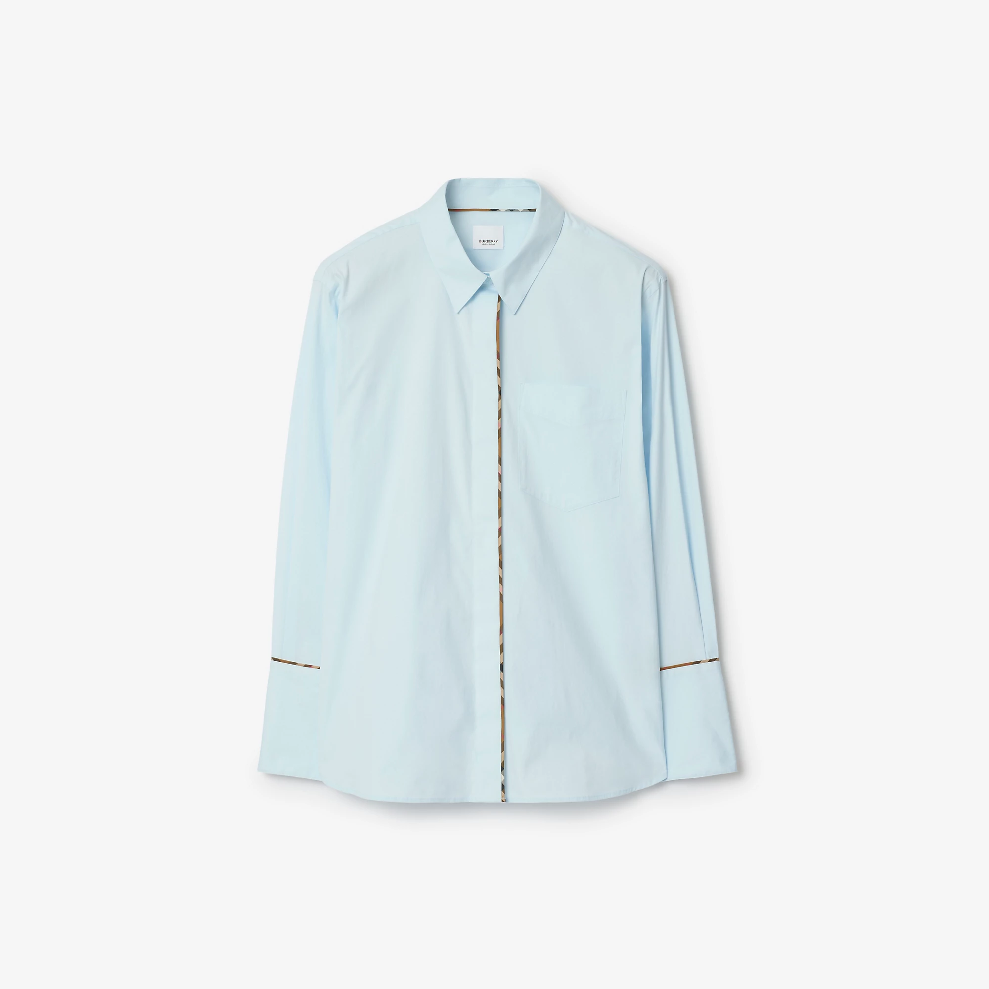Check Trim Stretch Cotton Shirt