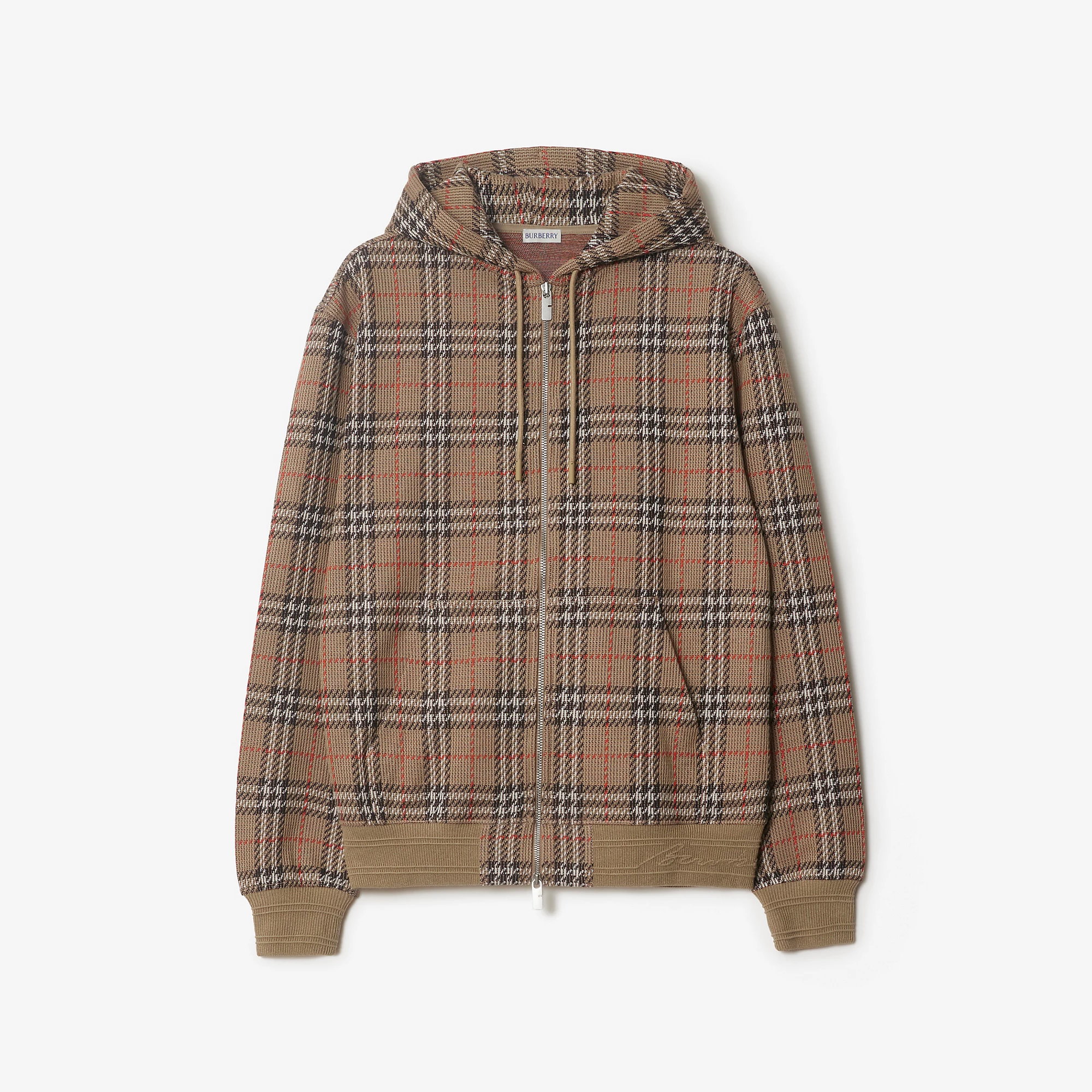 Check Cotton Blend Zip Hoodie