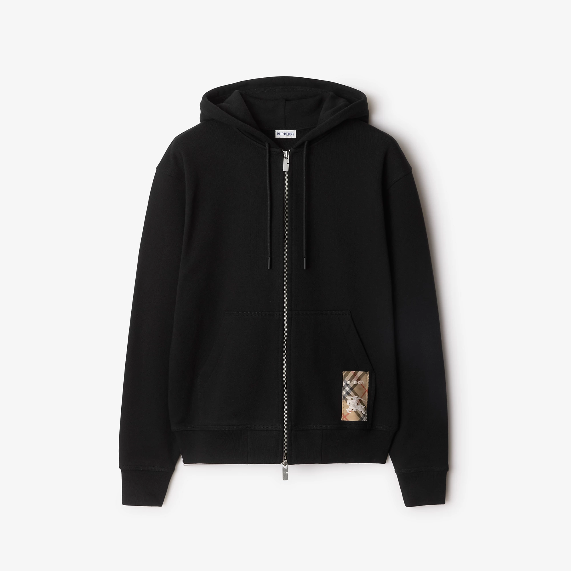 Check Label Cotton Zip Hoodie