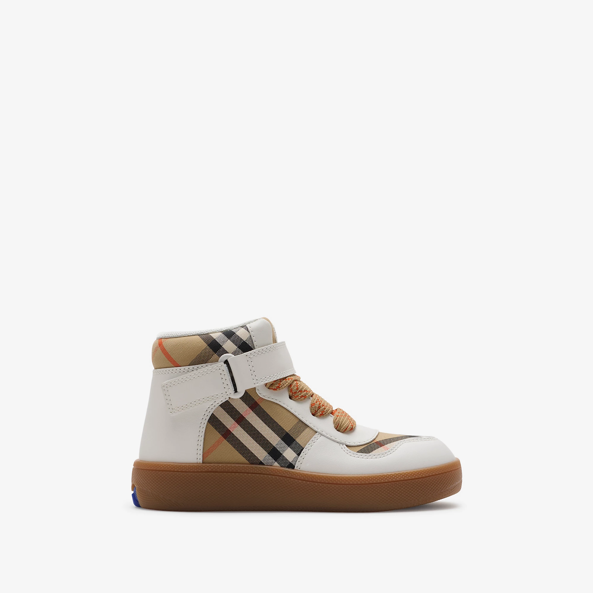 Check and Leather High-top Sneakers