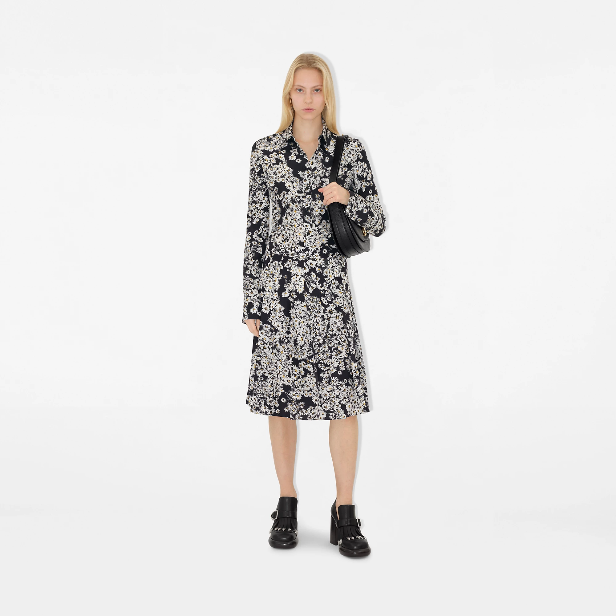 Pleated Daisy Silk Skirt