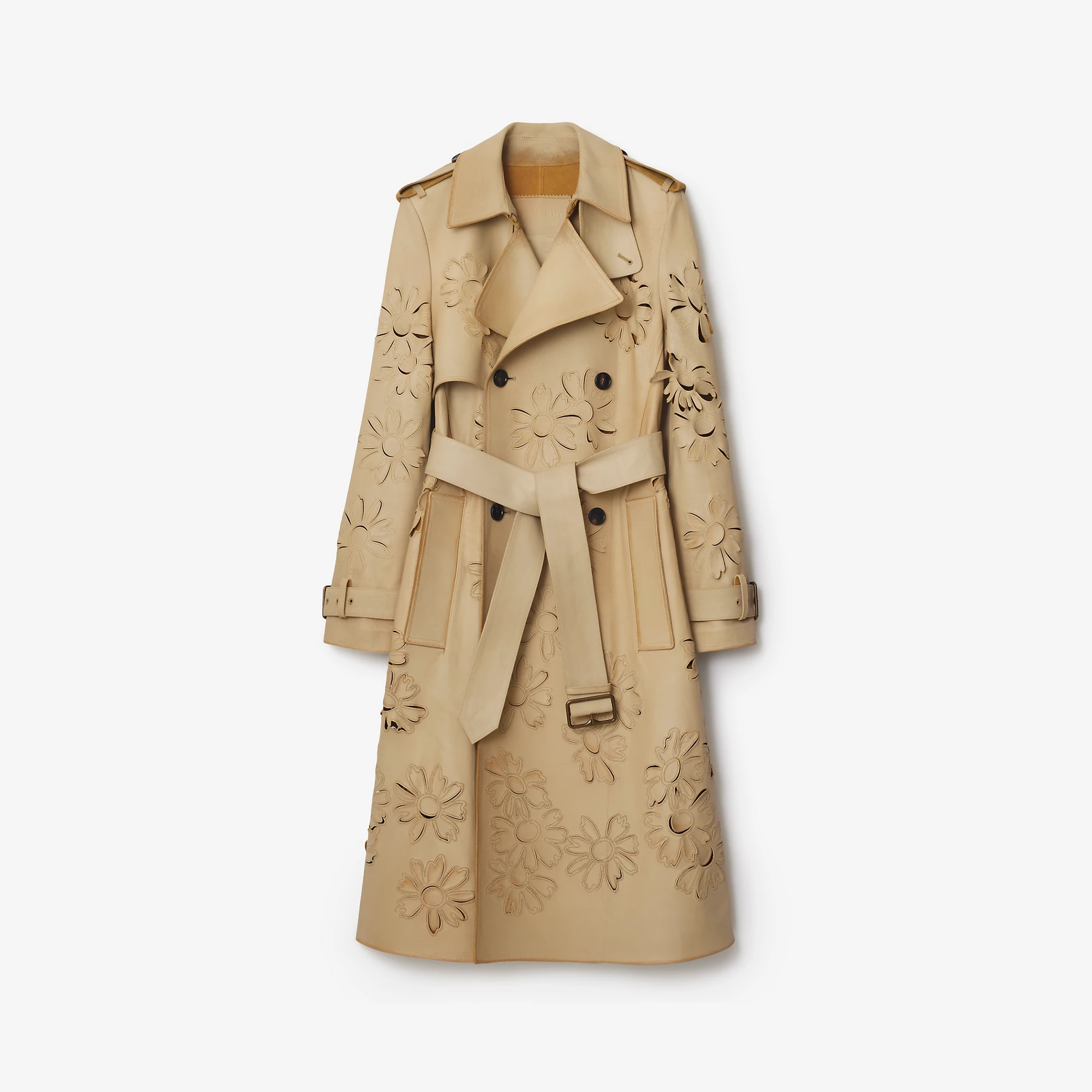 Long Cutout Daisy Suede Trench Coat