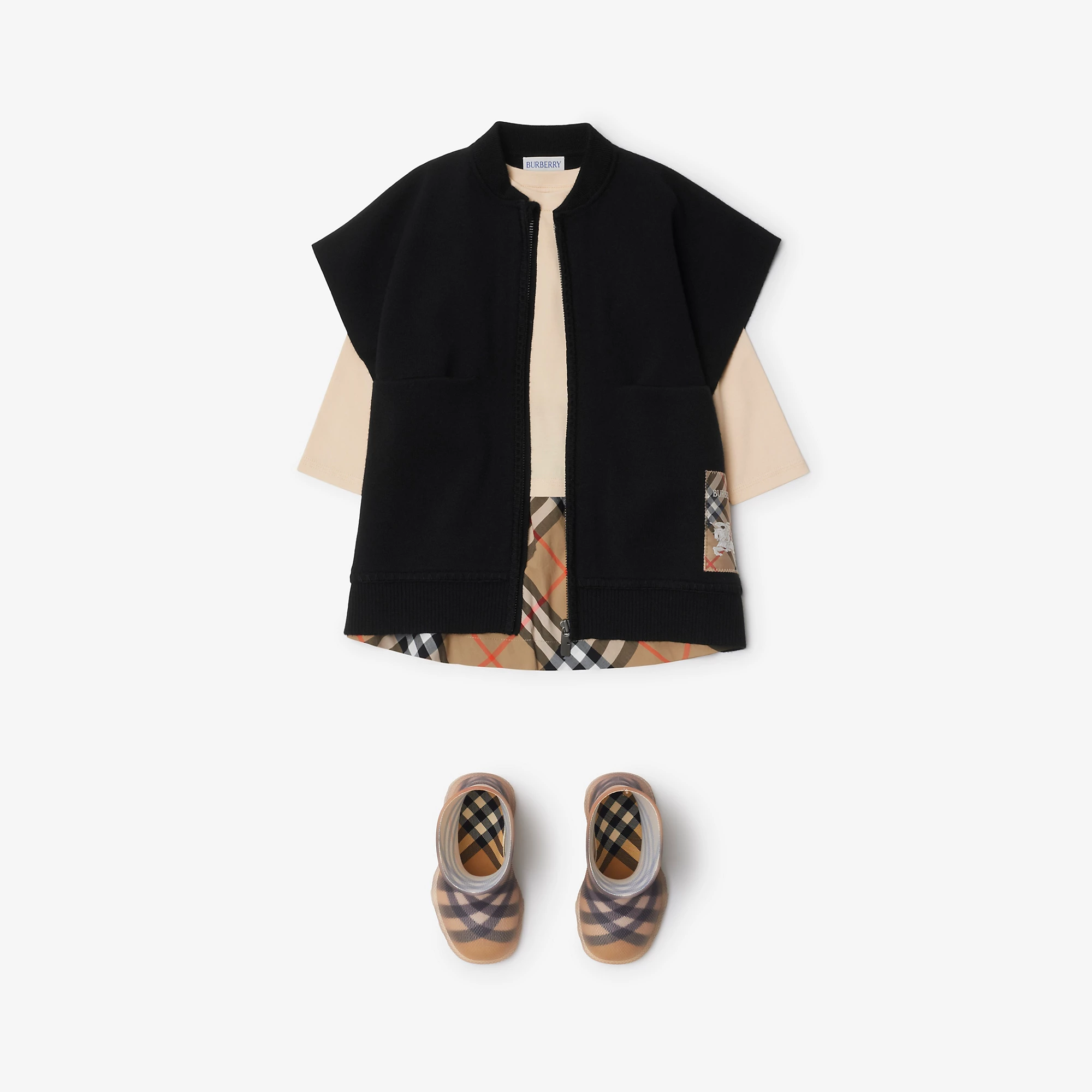 Check Label Wool Blend Cape