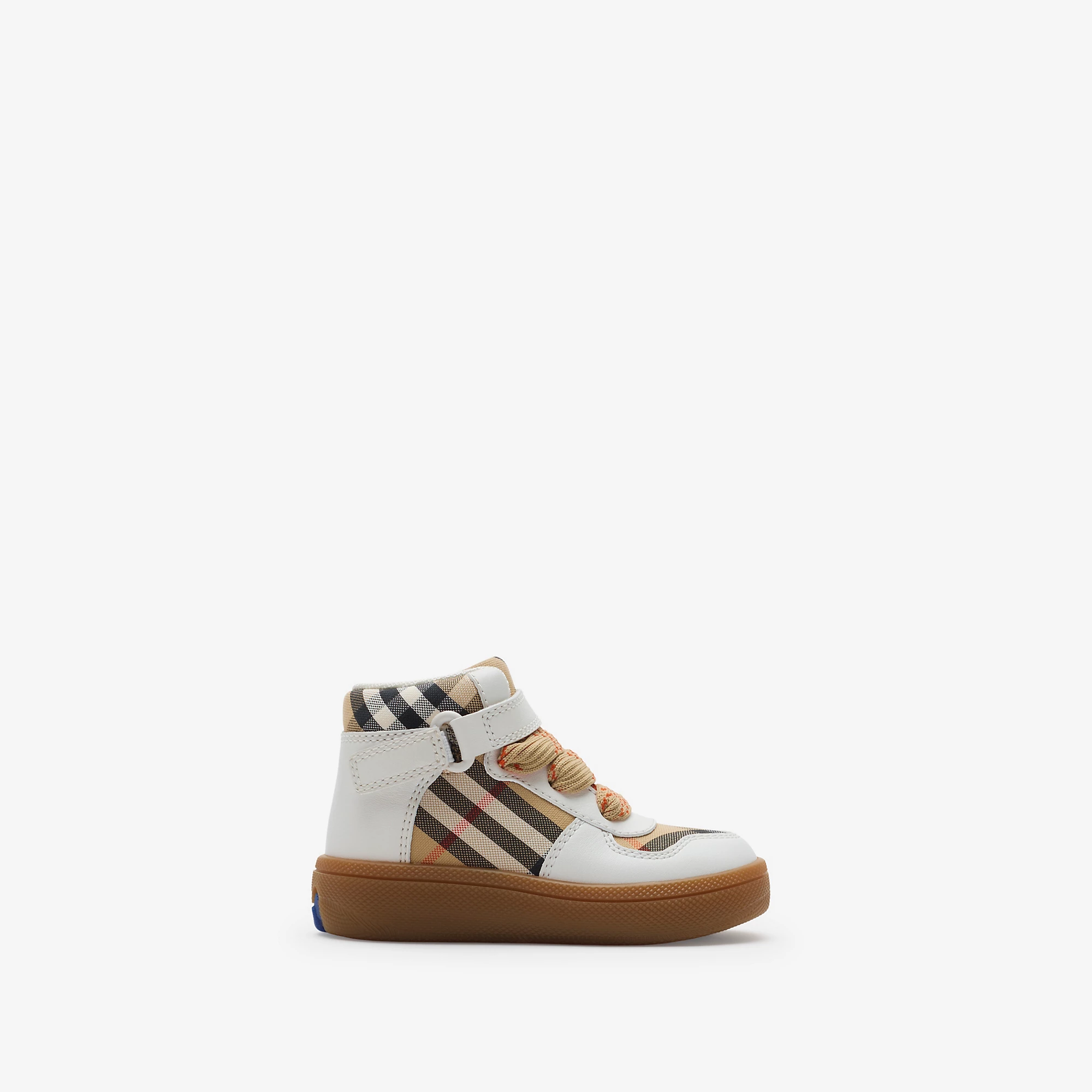 Check and Leather High-top Sneakers