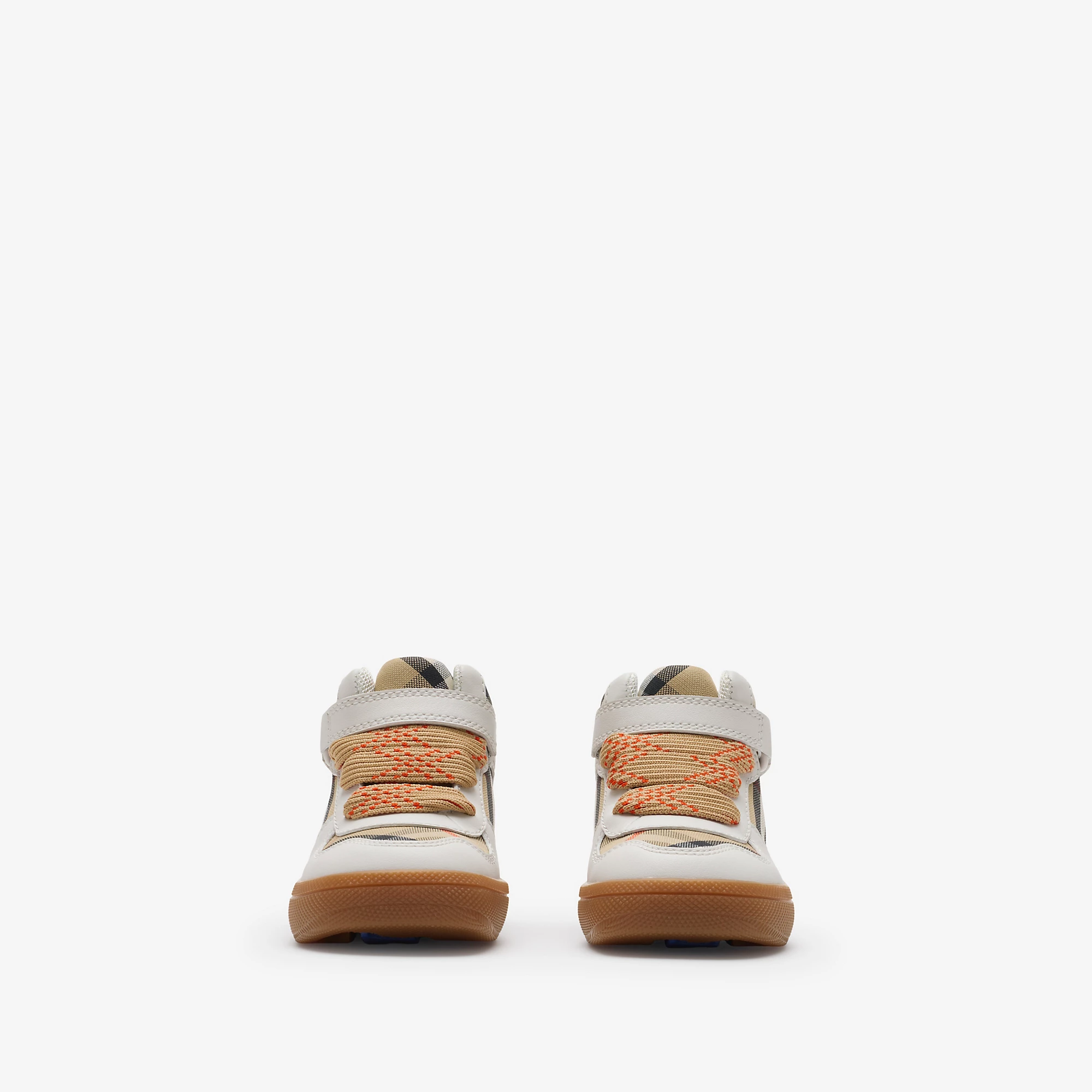 Check and Leather High-top Sneakers