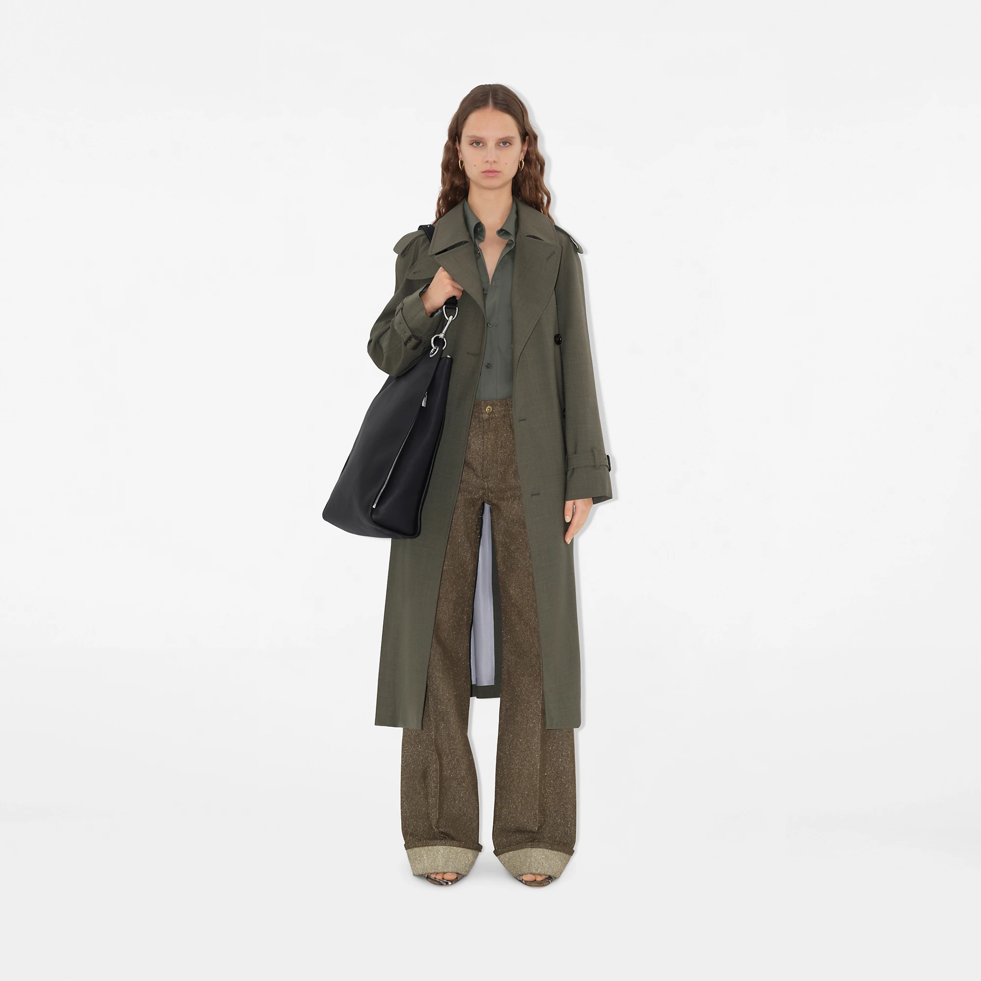 Long Stretch Wool Trench Coat