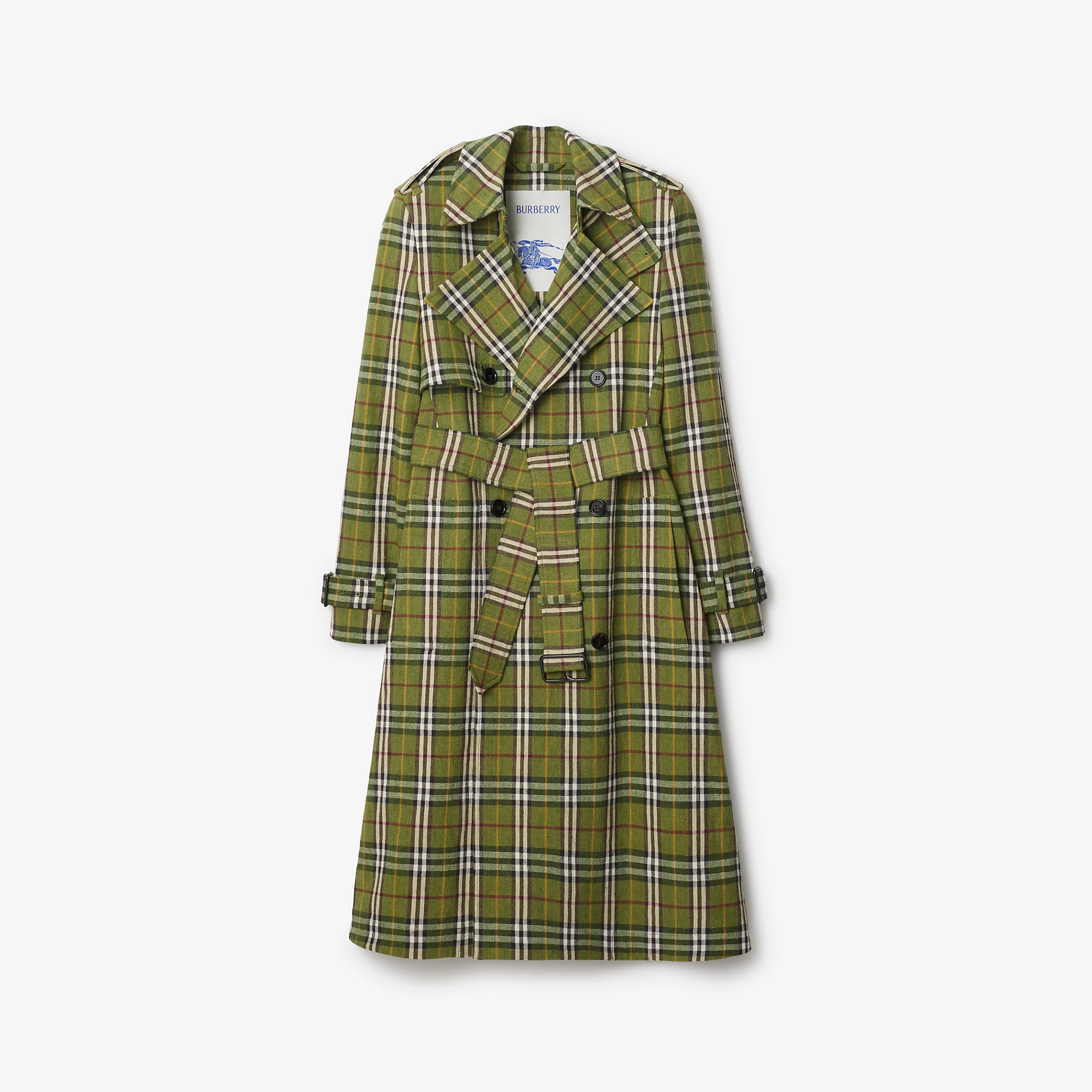 Long Check Stretch Linen Trench Coat