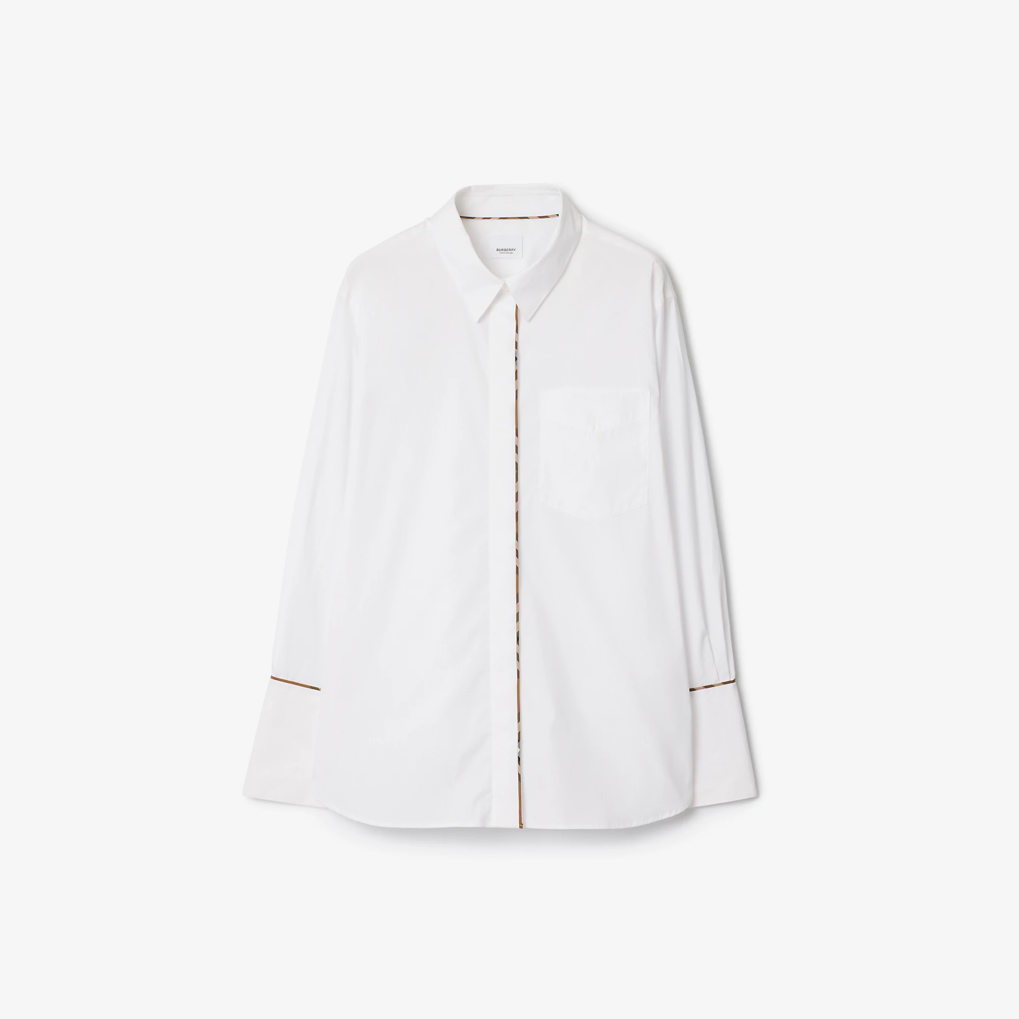 Check Trim Stretch Cotton Shirt