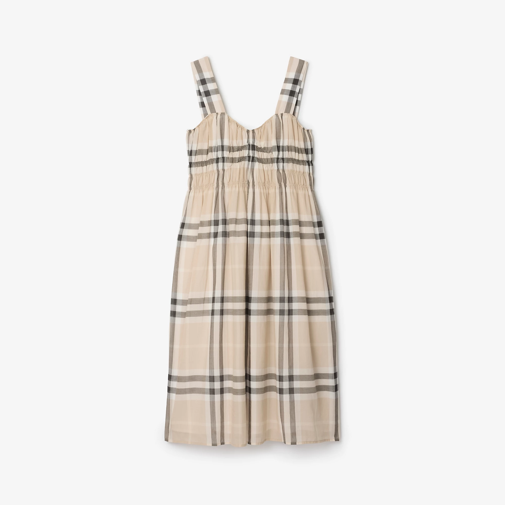 Shirred Check Cotton Dress