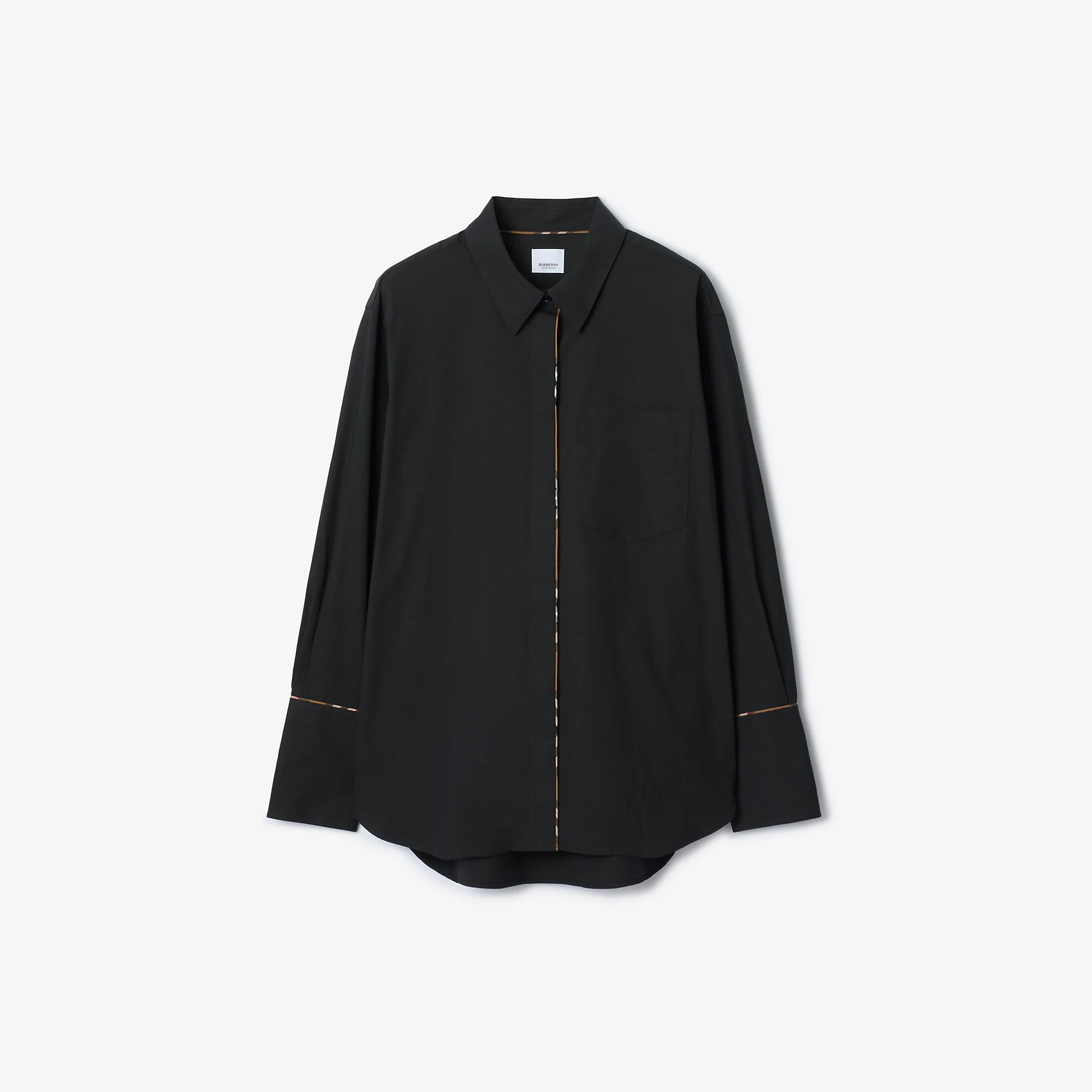 Check Trim Stretch Cotton Shirt