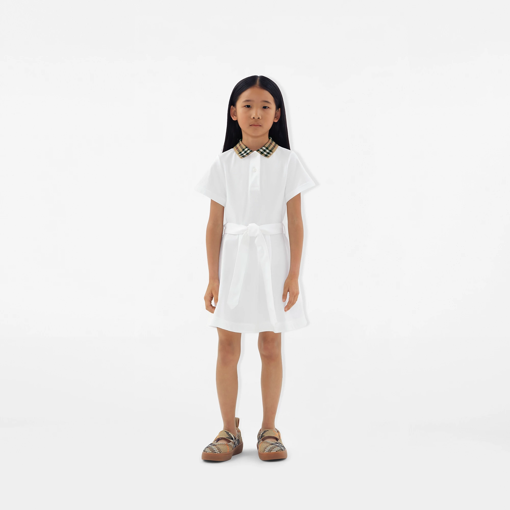 Check Collar Cotton Polo Shirt Dress